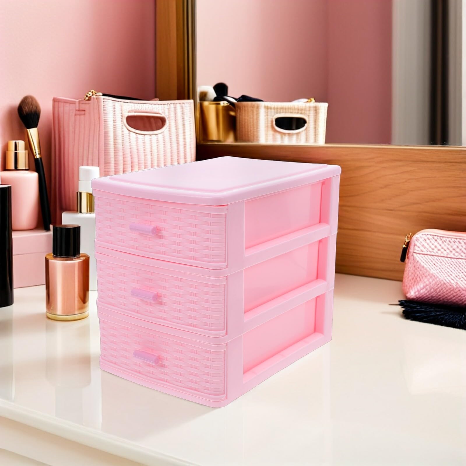 Homoyoyo Cassettiera da Scrivania Mini in Plastica Rosa a Cassetti | Organizzazione a Strati, Scomparti Interni Separati, per Cancelleria e Cosmetici in Dormitorio o Aula