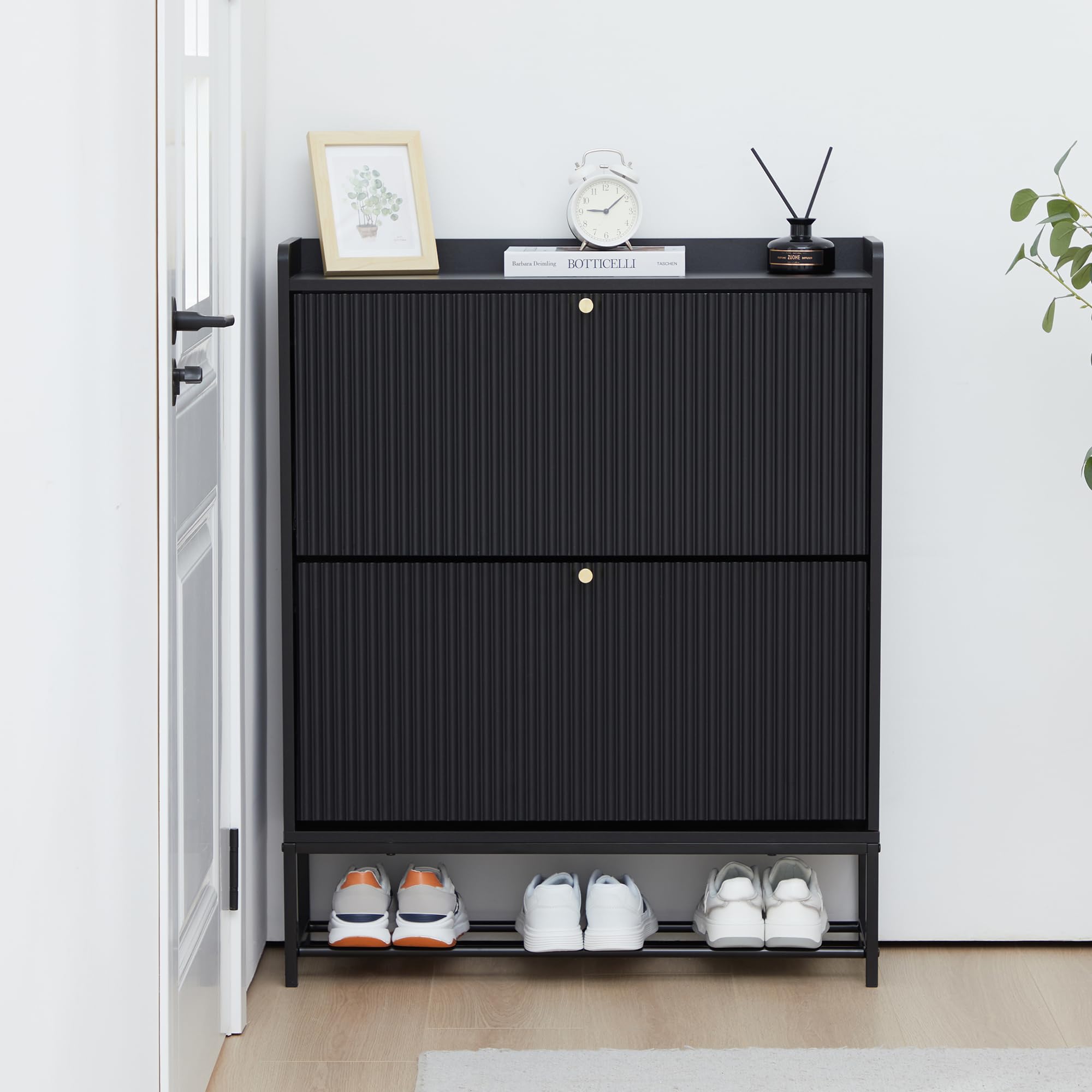 Muster Schuhschrank – doppelschichtiger Aufbewahrungs-Organizer mit Doppeltür für den Eingangsbereich, modernes, langlebiges Design mit verstellbaren Regalen