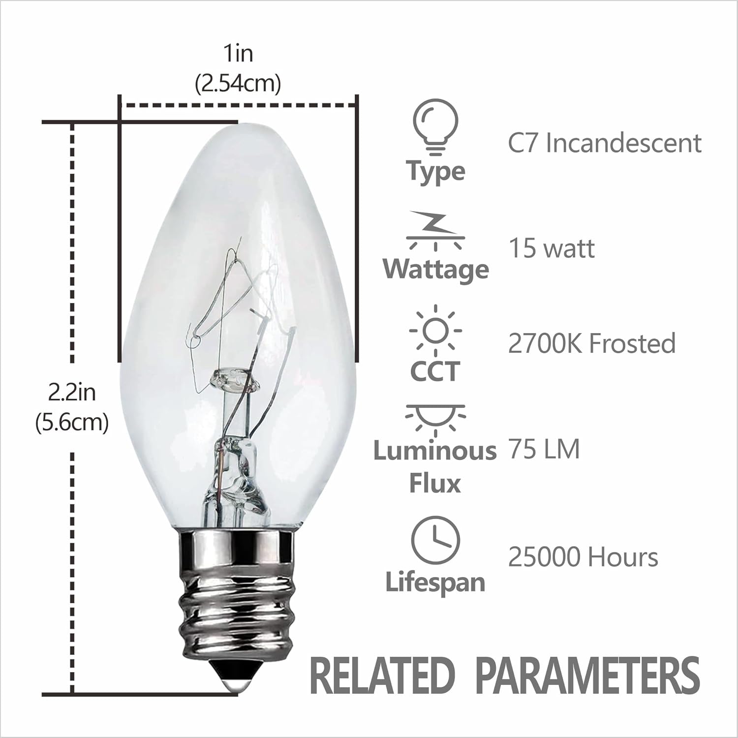 (25pack) Salt Lamp Bulbs - 15 Watt Light Bulbs for Scentsy Wax Warmer- C7 Replacement Bulbs for Plug in Wax Diffuser,Scentsy Light,Salt Lamp Bulbs for Himalayan Salt Lamp,Dimmable-