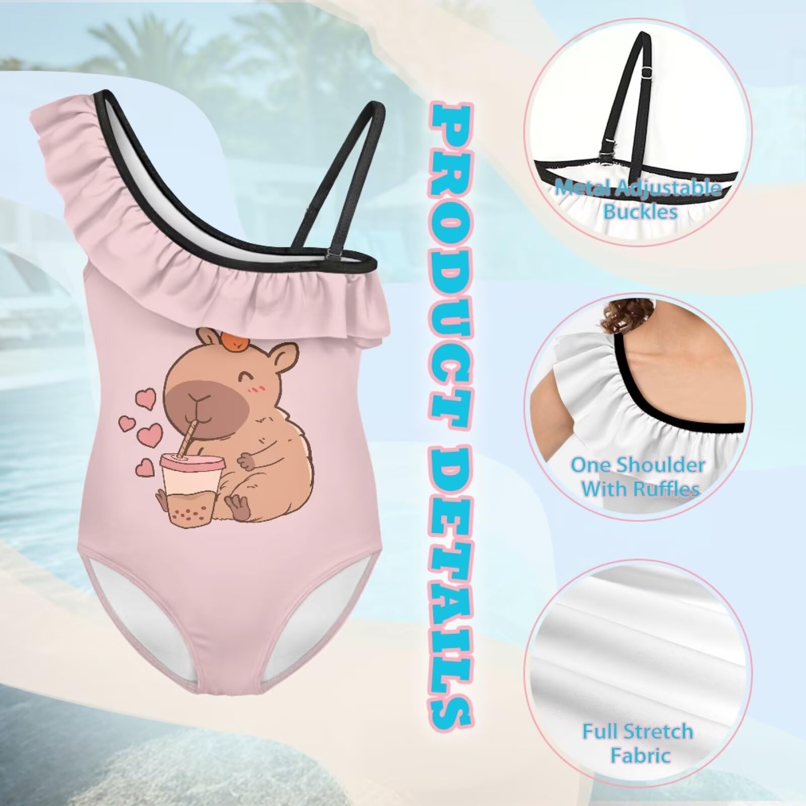 Costume da bagno intero per ragazze, con volant, 1 spalla, costume da bagno intero per adolescenti 2025, costume da bagno atletico estivo età 3-15 anni