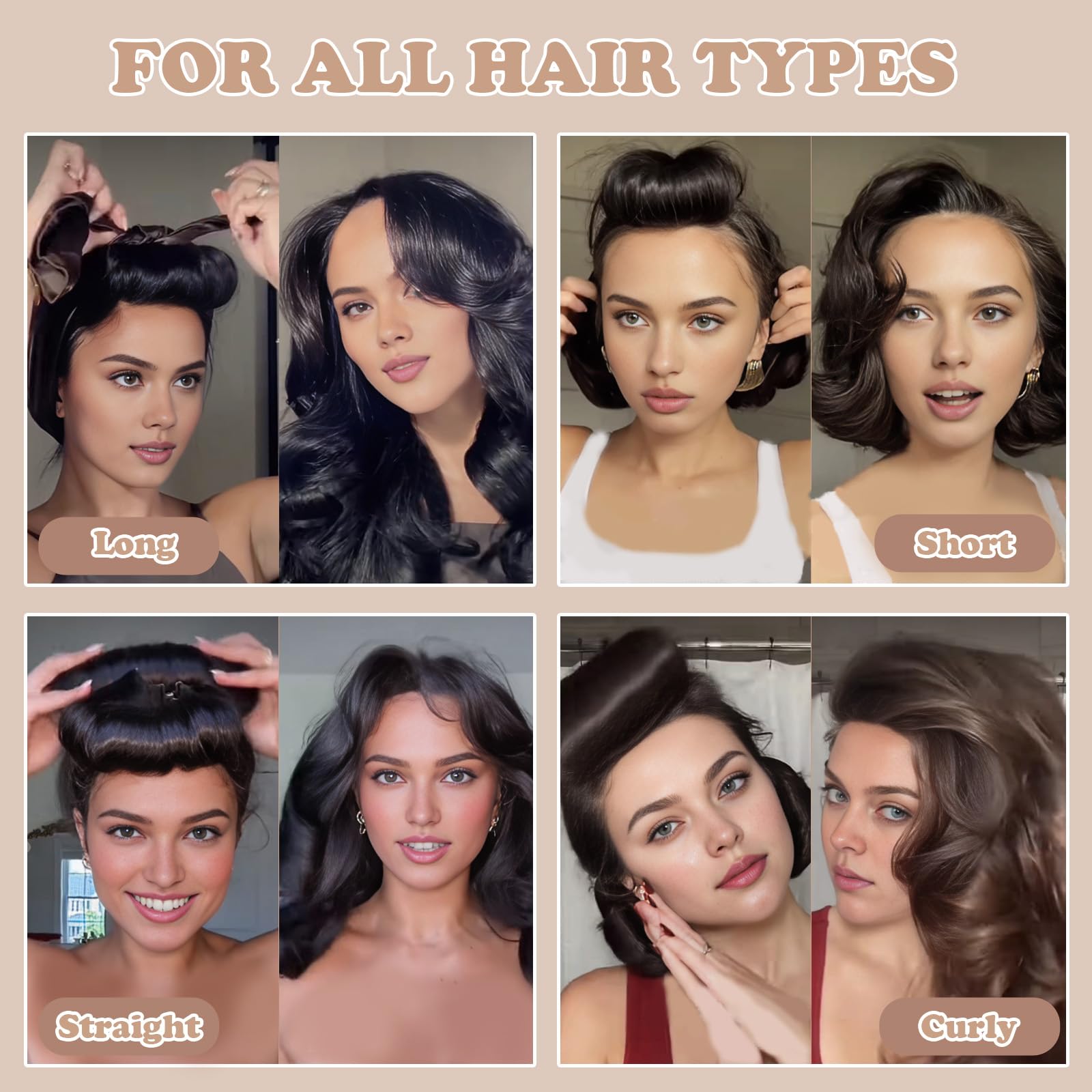 Rizos sin calor durante la noche, 5 rizadores de pelo sin calor para dormir en varillas suaves durante la noche, rodillos de pelo sin calor, varillas rizadoras para mujeres, cabello largo con 6