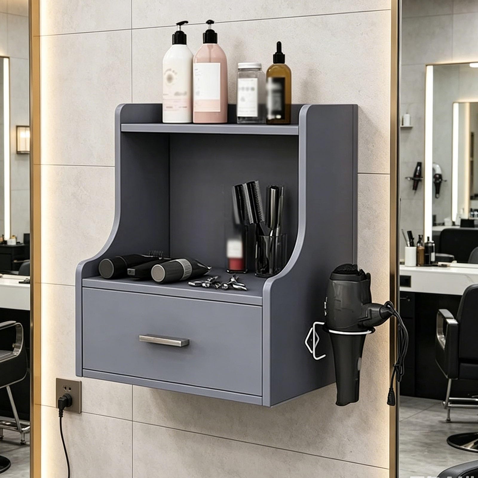 Postazione Da Salone A Parete Per Parrucchieri, Postazione Beauty & Barber Con Cassetto E Maniglia In Metallo, Organizer Per Trucco E Attrezzature Estetiche, Per Barbierie(D)