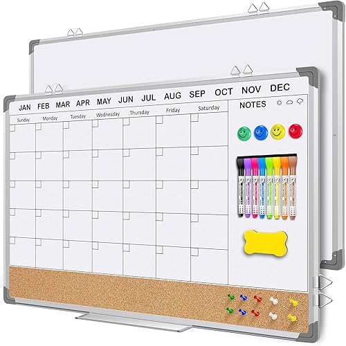 Miniatura 8 de EAONE Paquete de 2 pizarras blancas de calendario para pared, calendario de borrado en seco de 16 x 12 pulgadas, calendario mensual colgante de