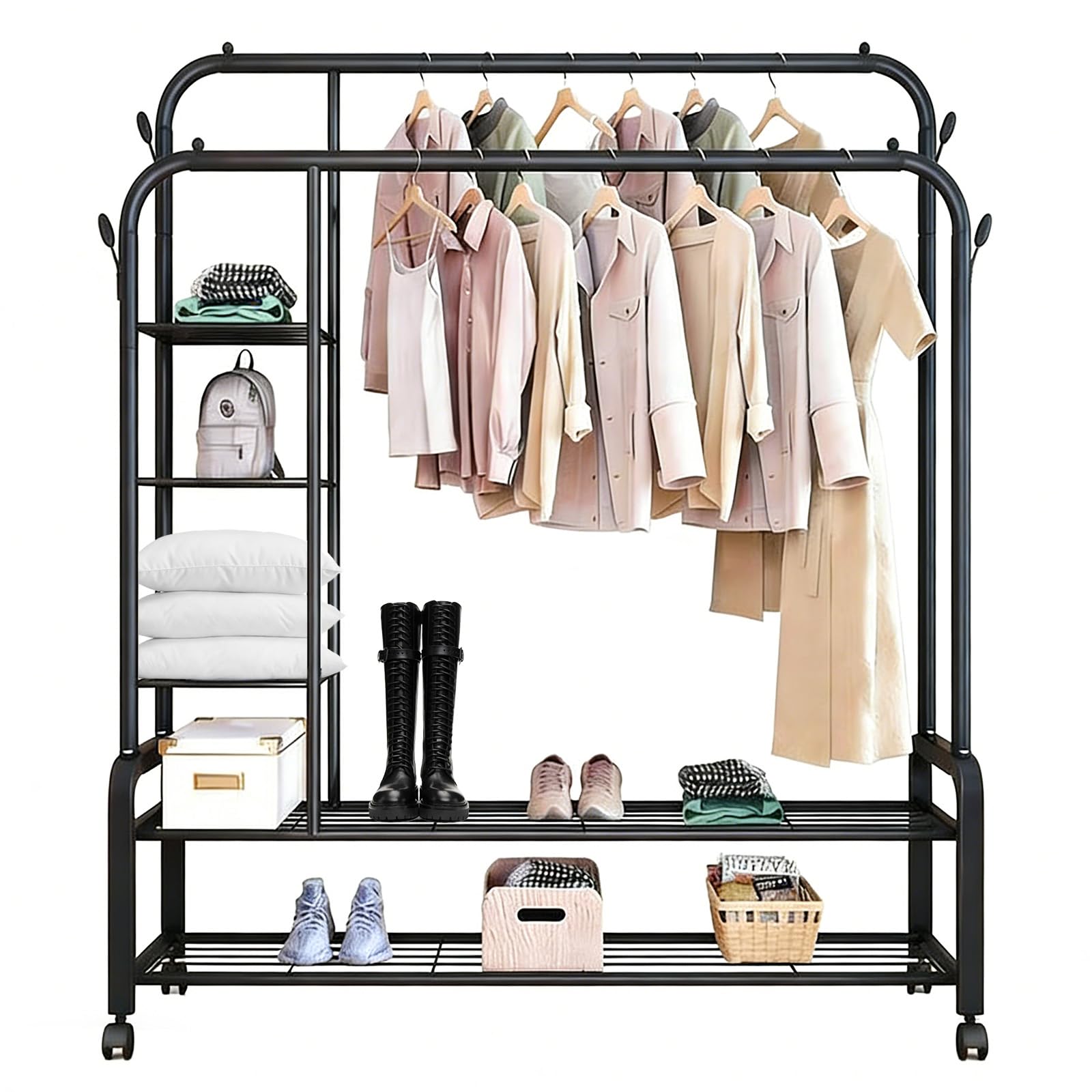 LLHONG Heavy Duty Clothes rail, Portable Clothes Rack with Lockable Wheels