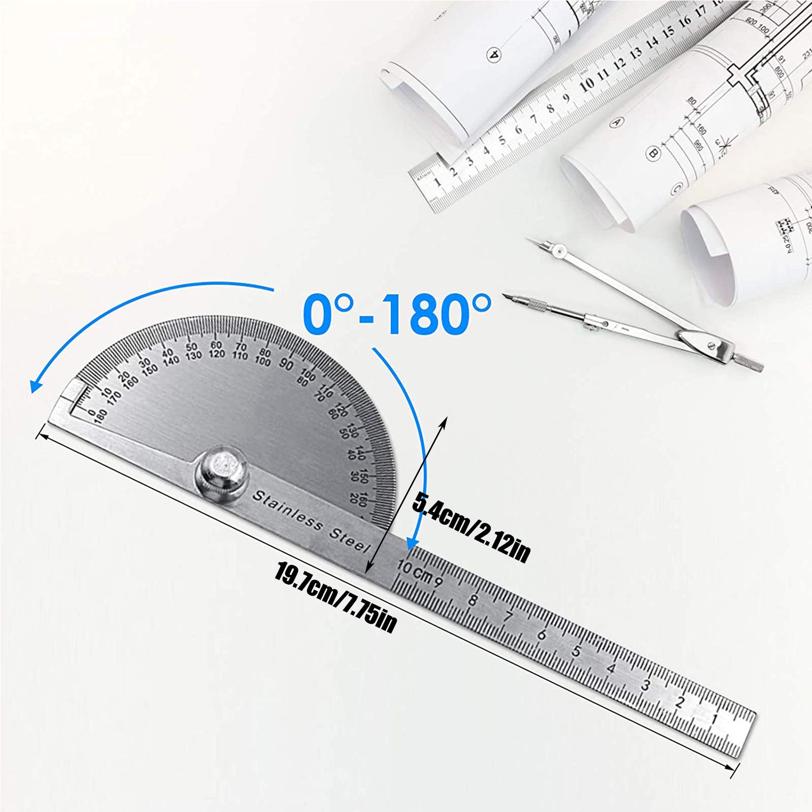 OriGlam Edelstahl-Winkelmesser 0-180° – Verstellbar Mit Skala, 367 Mm, Für Werkstatt & Hobby