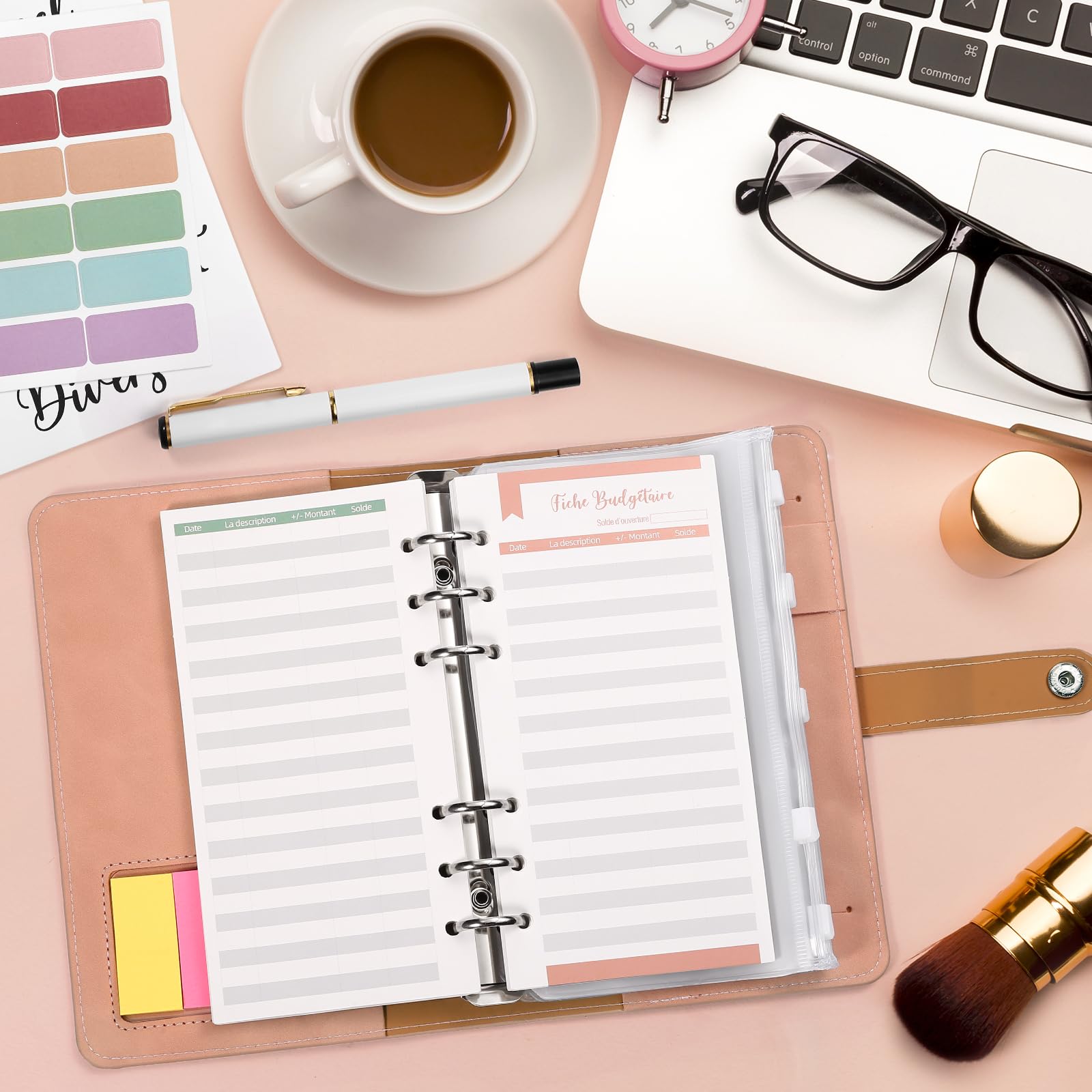 Kesote Enveloppe Budget Français Classeur Budget Planner Carnet Argent 14 Budgets 24 Feuilles 3 Autocollants 54 Étiquettes 1 Stylo A6 Rose
