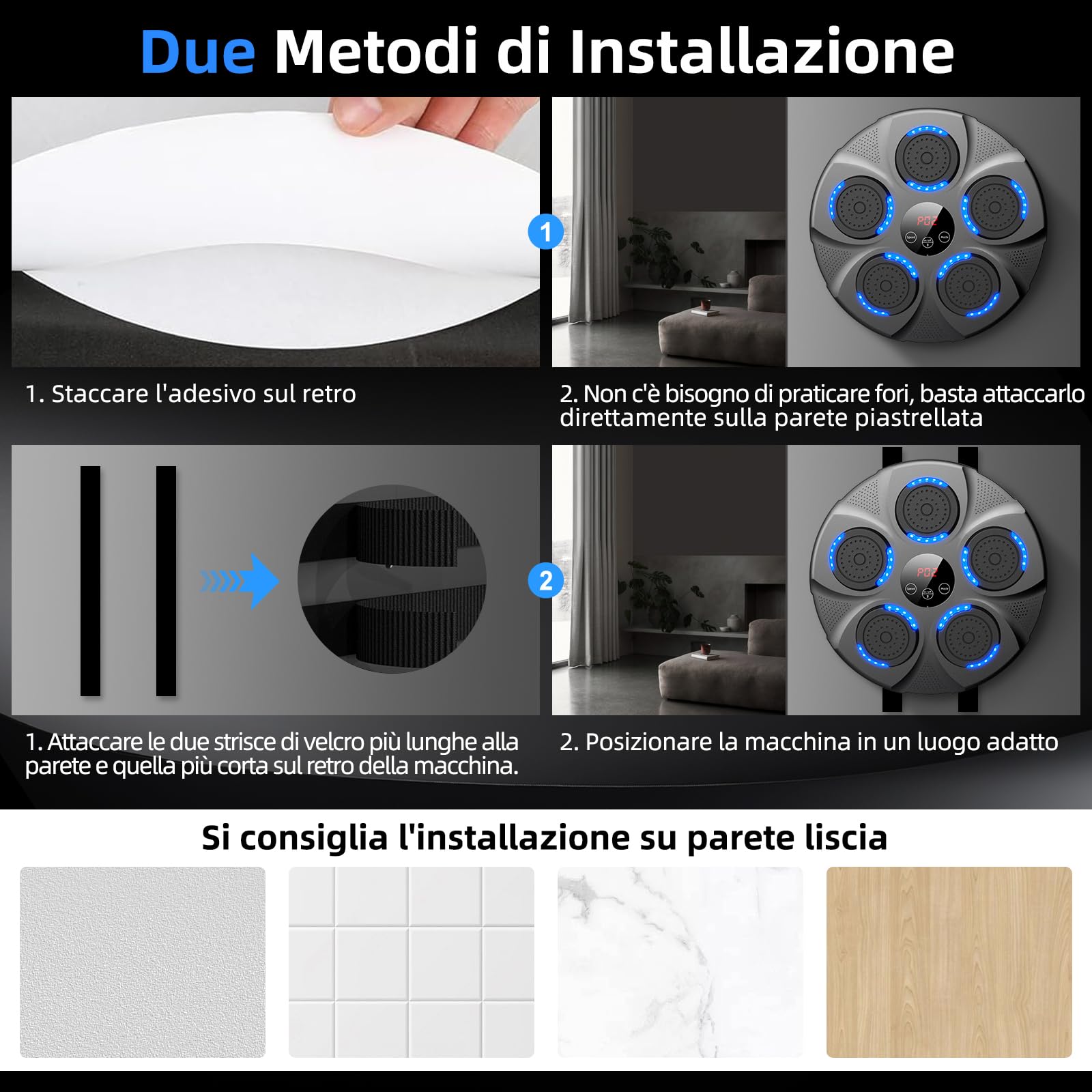 Macchina da Boxe Musicale, Macchina da Pugilato Elettronica Professionale con Guantoni, Bluetooth, 9 velocità/modalità per Bambini e Adulti, Casa, L'Ufficio, Palestra, Nero