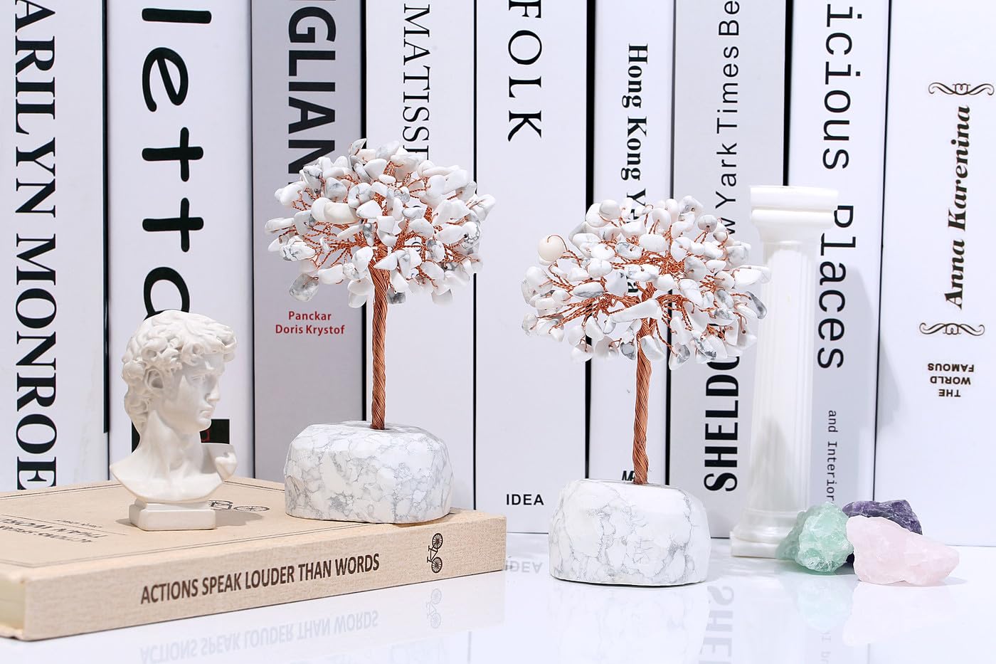 XIANNVXI Turquoise Tree Howlite Crystal Tree of Life Ornament Healing Crystal Gifts Gemstones Decor, L - White Turqouise - Image 3