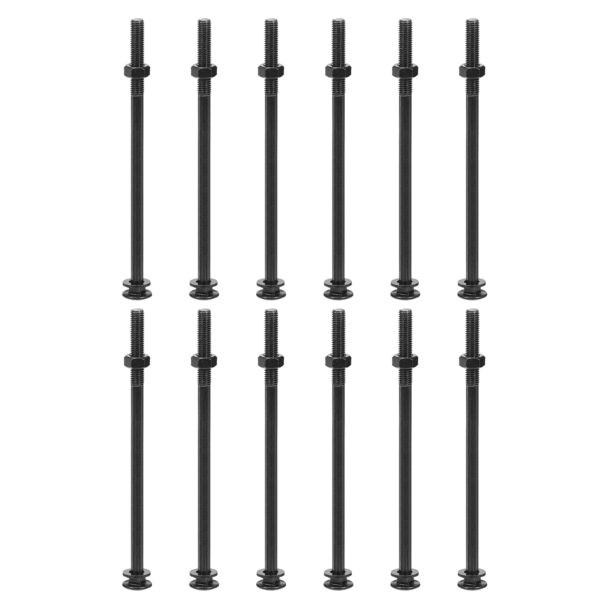 QUARKZMAN M10x200mm Bulloni A Testa Tonda Con Collo Quadrato Con Dadi E Rondelle, 12Set 304 Acciaio Inossidabile Bulloni A Testa Tonda Con Collo Quadrato, Nero