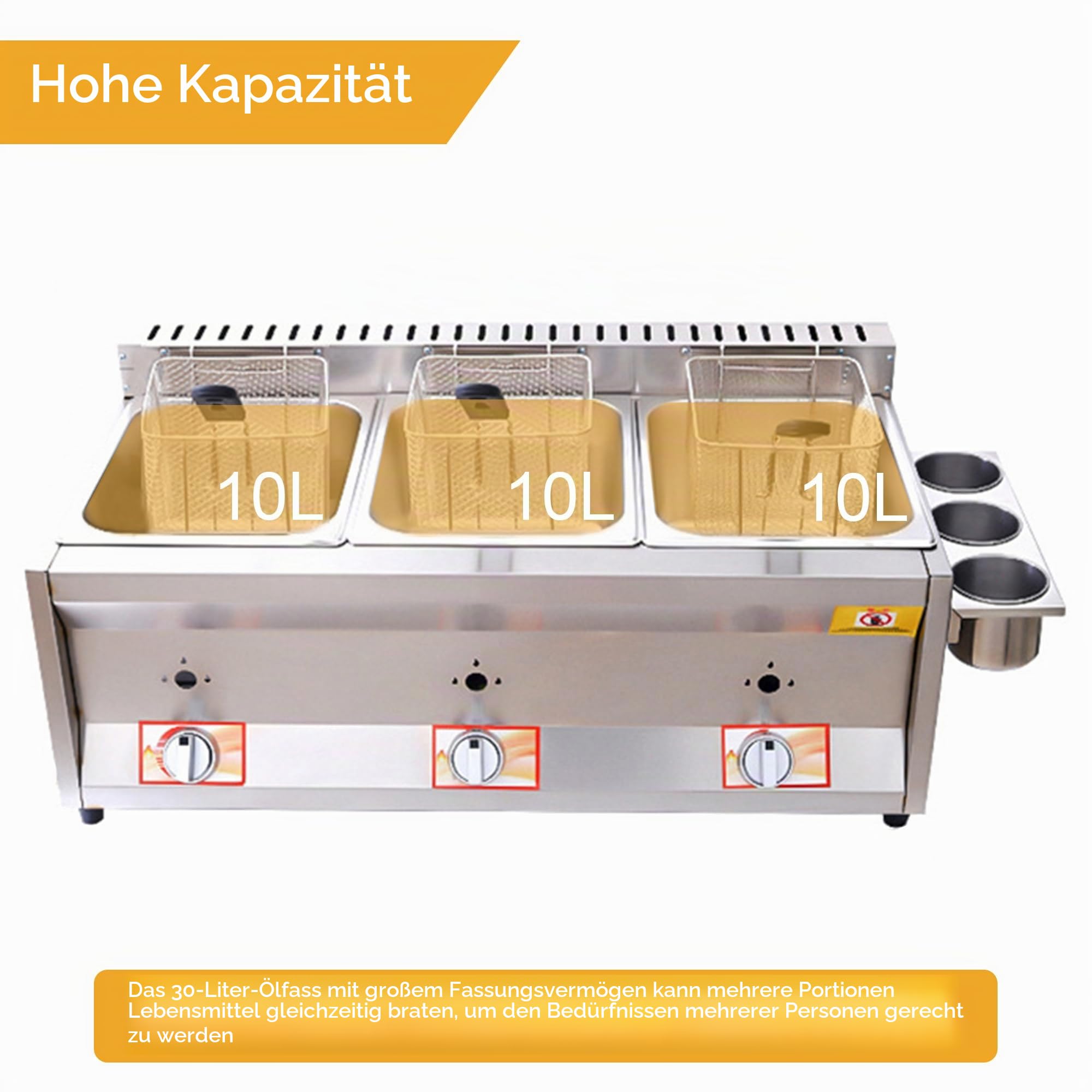 Fritteuse mit 2 Tanks aus Edelstahl, LPG-Gas mit 10 L x 2/3 Korb und Deckel, große Kapazität, Propan für Zuhause, Küche und Restaurant