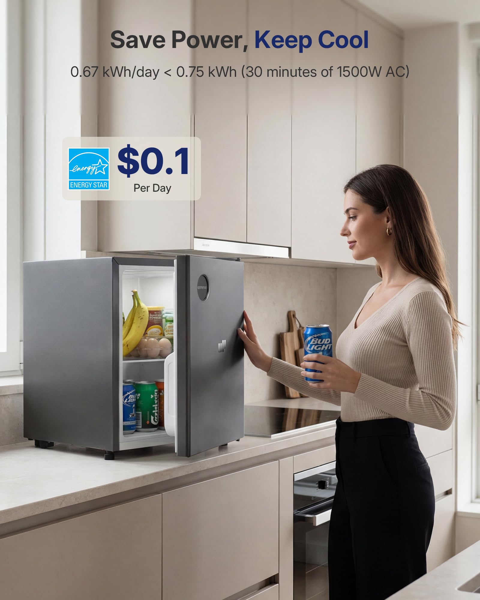 Upstreman 1.5 Cu.Ft All-Refrigerator Mini Fridge, Single Door Small Refrigerator, Dorm Fridge With 7 Adjustable Thermostat, Compact Refrigerator For Office, Bedroom Or Dorm, Gray-Cr16 on Fridge.com - View 4