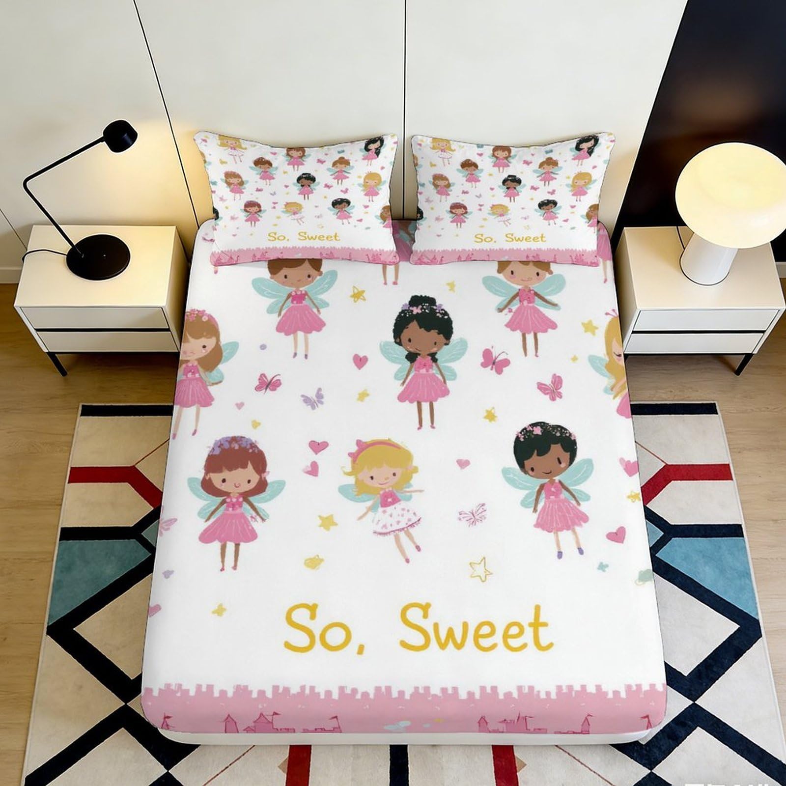 Jqzkxnhpbr Style-10 3D Printed Fairy Princess Fitted Sheet Microfiber Soft Pink Cartoon Bed Cover For Bedroom Guest Room Decor 90X200x25cm