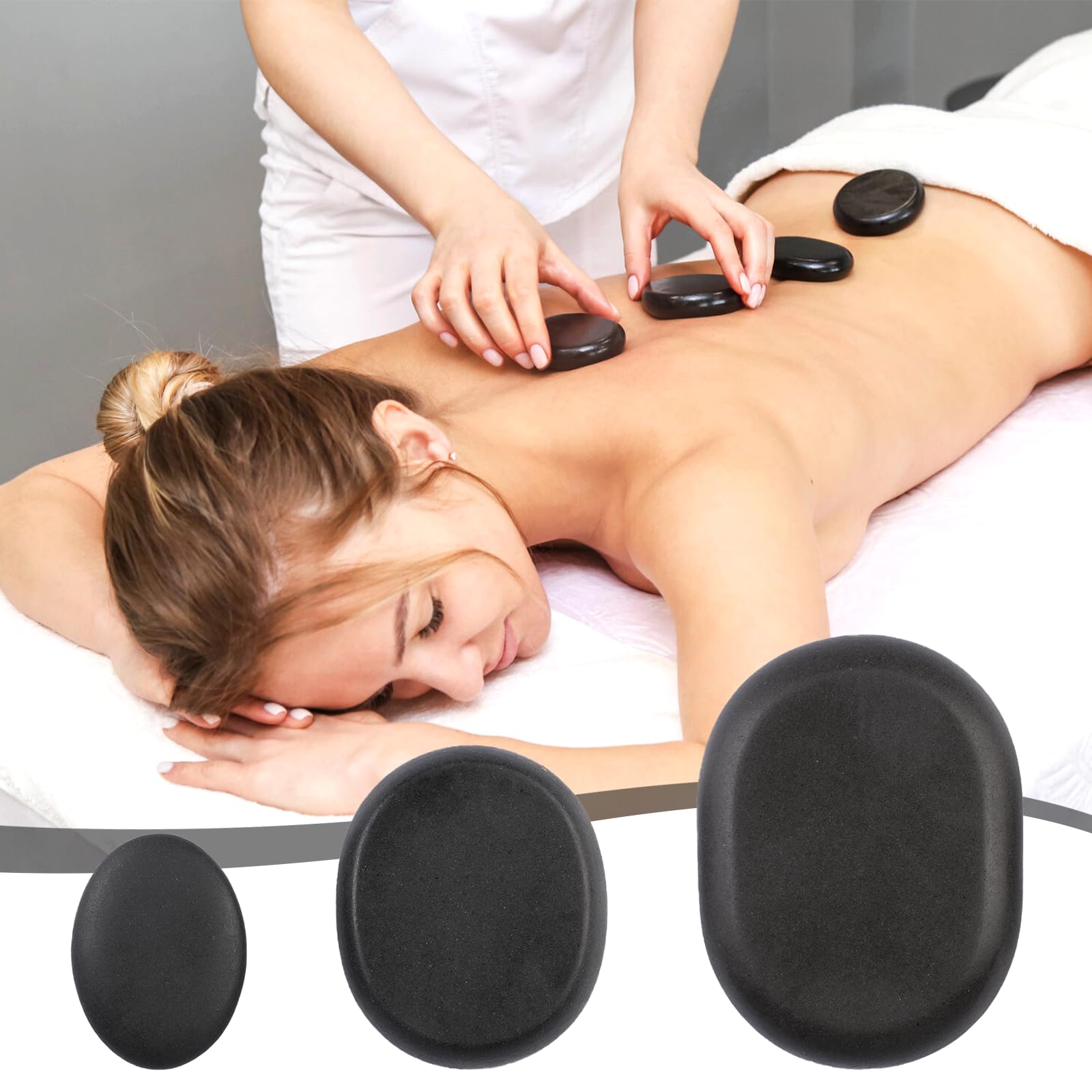 Zestaw do masażu Hot Stone 9 sztuk, kamienie do masażu z bazaltu, zestaw | (3 duże / 3 średnie / 3 małe), wytrzymałe kamienie do masażu, kamienie do masażu, relaksu, domowego spa