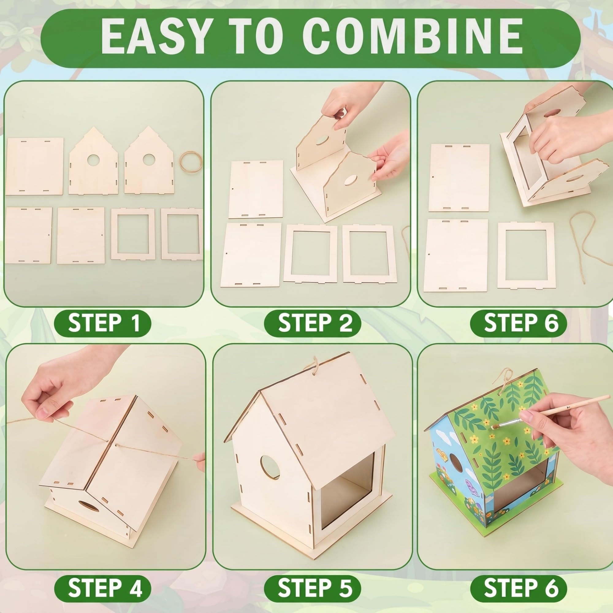 DoubleFill Confezione da 40 mangiatoie per uccelli in legno per bambini, per creare la propria mangiatoia per uccelli, kit di pittura fai da te, casetta per uccelli, artigianato per bambini, per