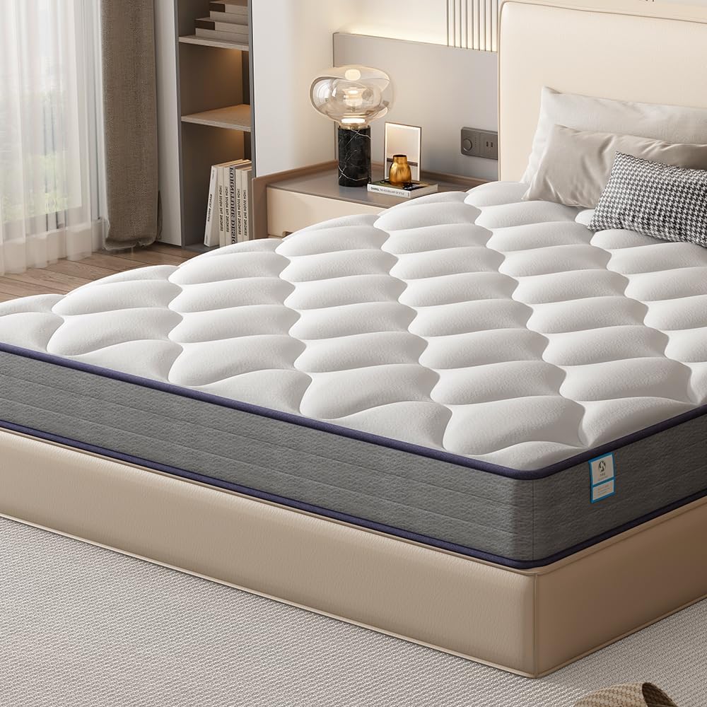 TEENO Matelas 140x190 cm Ressorts Ensaches, Matelas à mémoire de Forme et Ressorts,Matelas Ergonomique,Respirant,Hypoallergénique,Confort Ultra Moelleux,Soutien à Haut Rebond,140 x 190 x 20cm