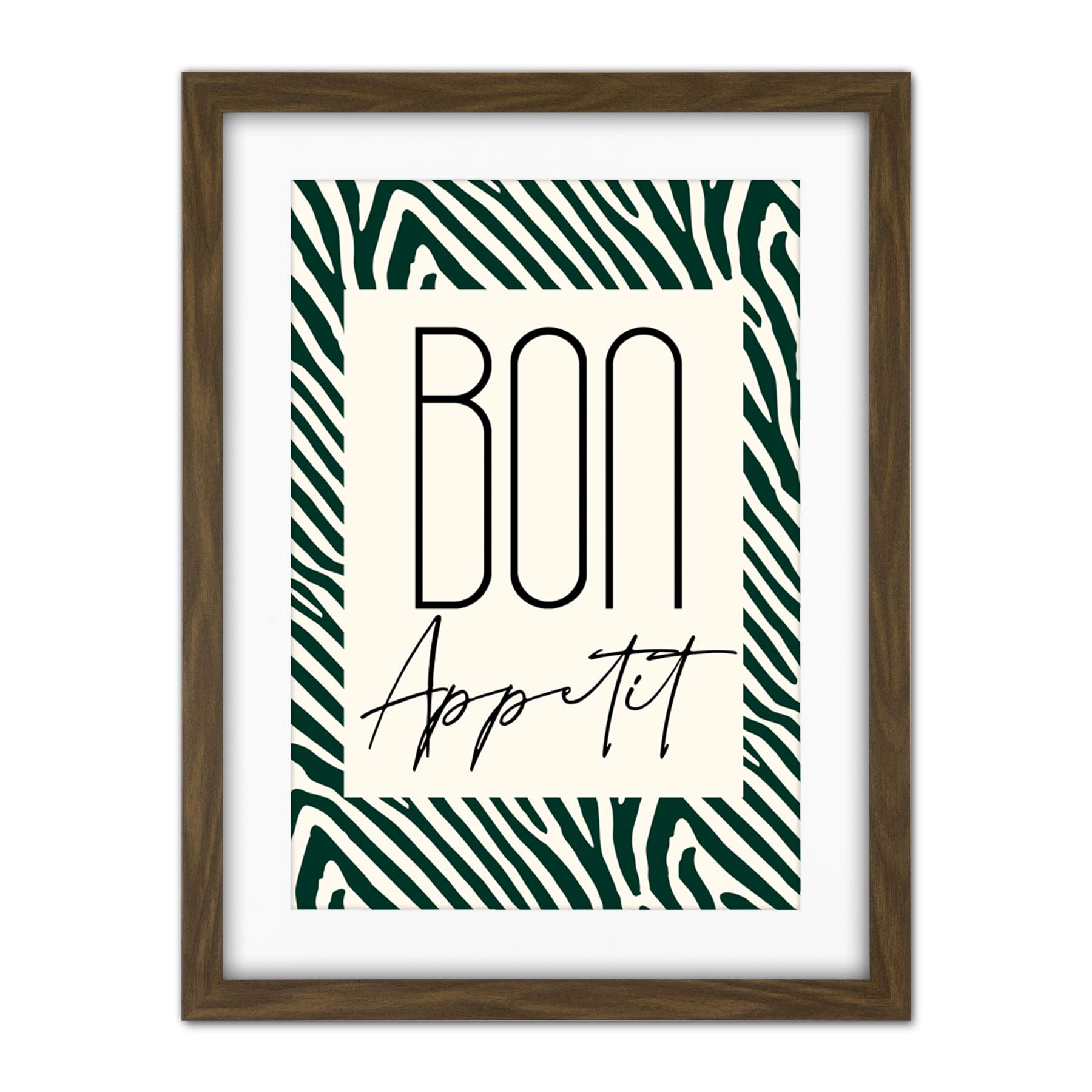 Wee Blue Coo Kitchen Zebra Bon Appetit Typography Artwork Framed Wall Art Print 18X24 Inch