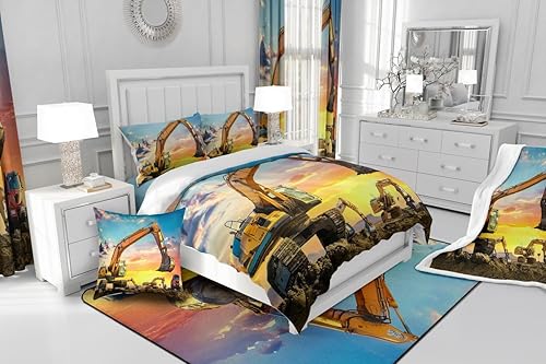 Miniatura 6 de Manta de cama de construcción para todas las estaciones, para niños, excavadora de automóvil, tractor, manta de franela de forro polar, manta