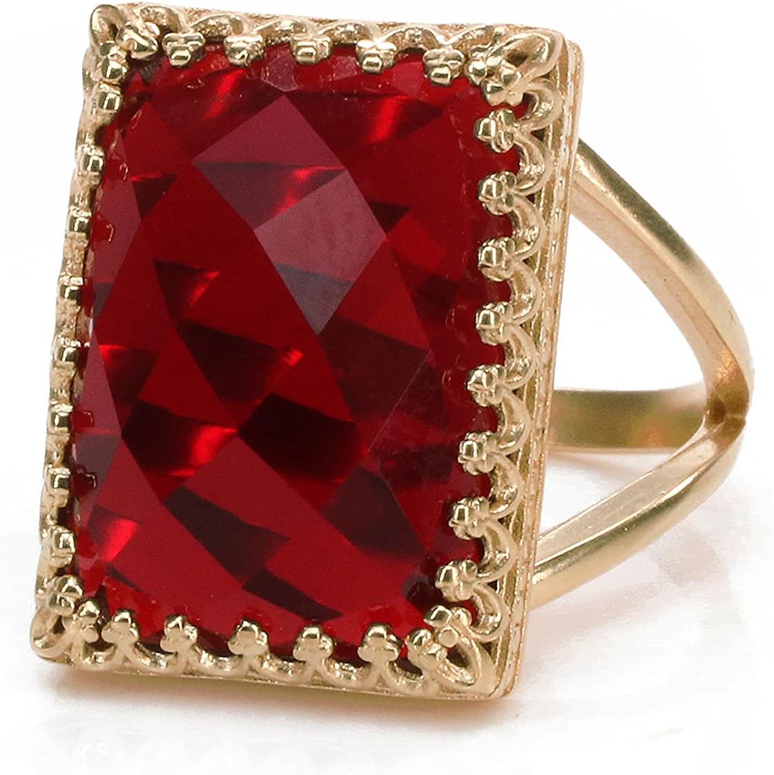 Rectangle Garnet Ring in Sterling Silver - Statement Fashion Red Stone Ring - Jewelry for Wedding, Party, Engagement, Birthday for Wife, Daughter, Sister, Mom - Customizable Ring Size