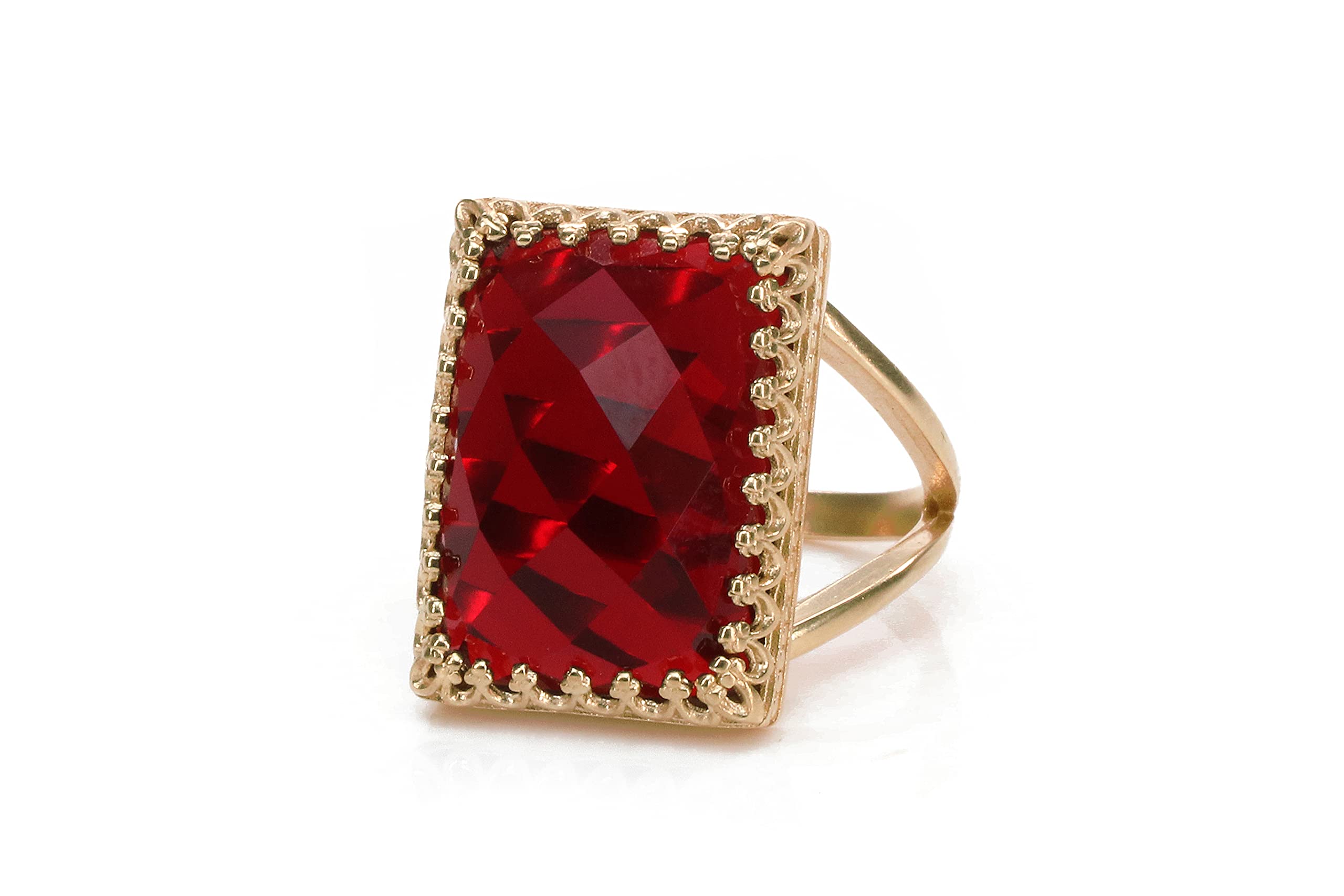 Anillo Rectangular de Granate en Plata de Ley - Anillo de Piedra Roja de Moda - Joyería para Boda, Fiesta, Compromiso, Regalo de Cumpleaños para Esposa, Hija, Hermana, Mamá