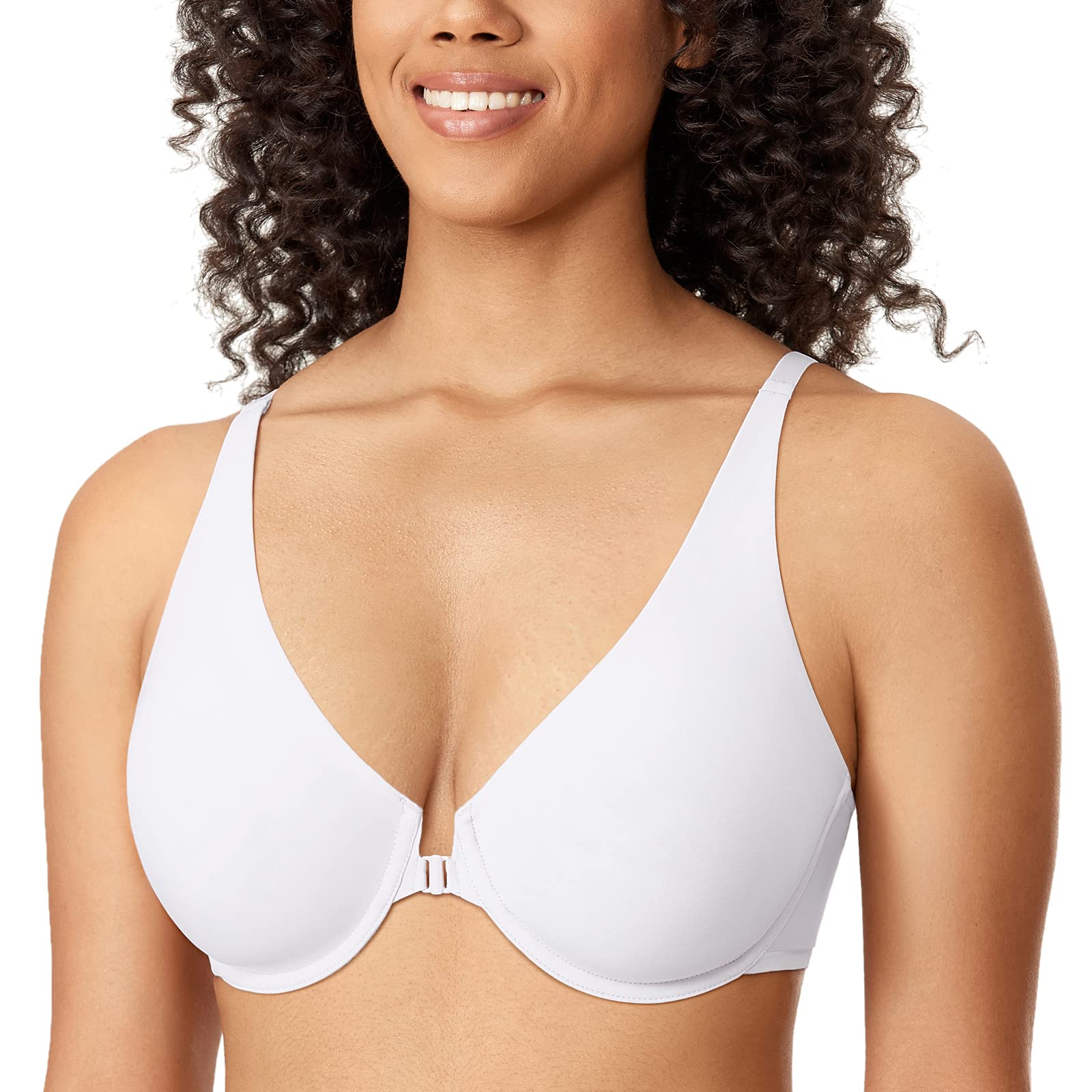 DELIMIRA Women's Front Fastening Bras Seamless Full Coverage Unlined Underwire Support Bra White 38F
