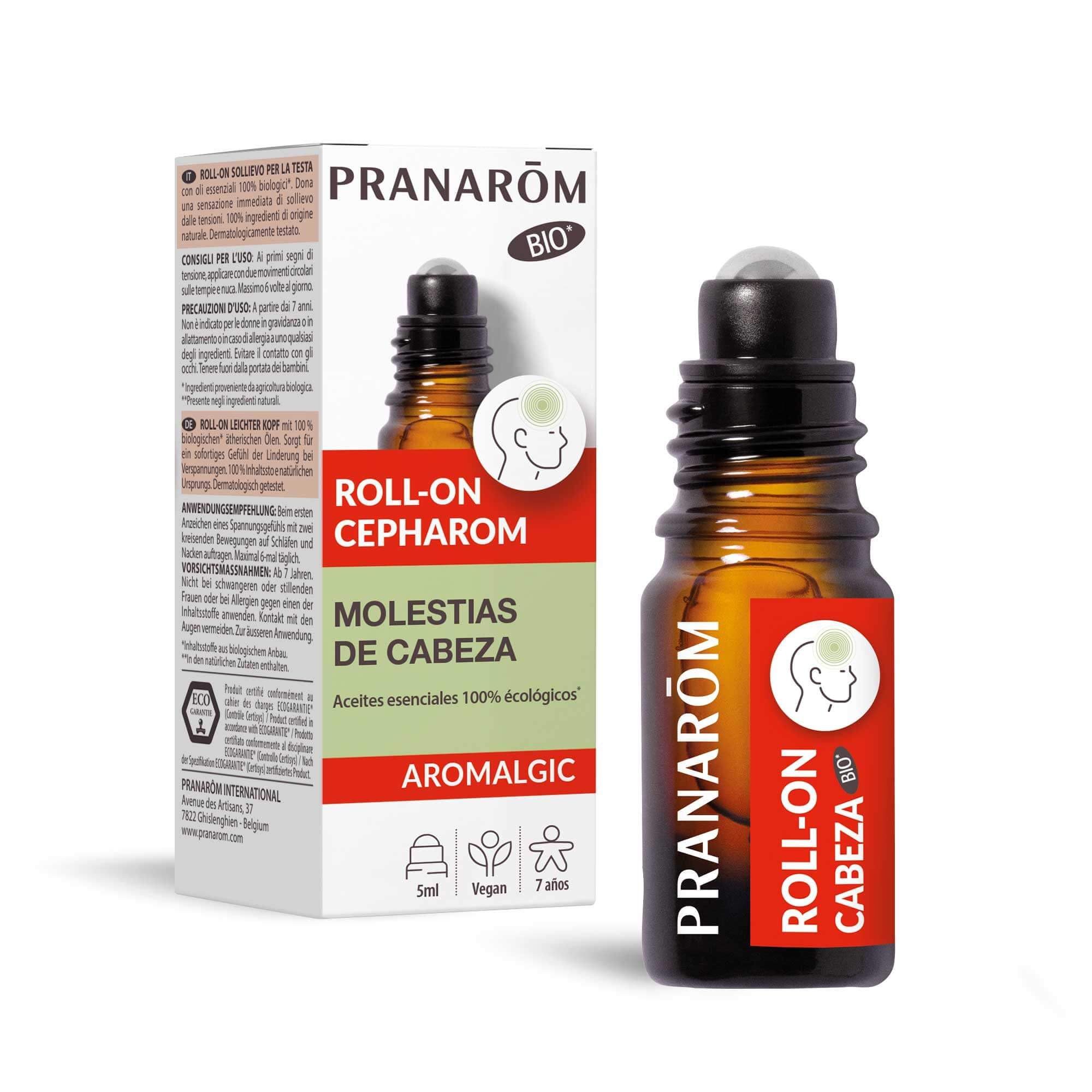 PRANAROM Aromalgic Cepharom Roll-On para Alivio Rápido del Dolor de Cabeza y Migraña – Aceites Esenciales Bio Puros – 5ml