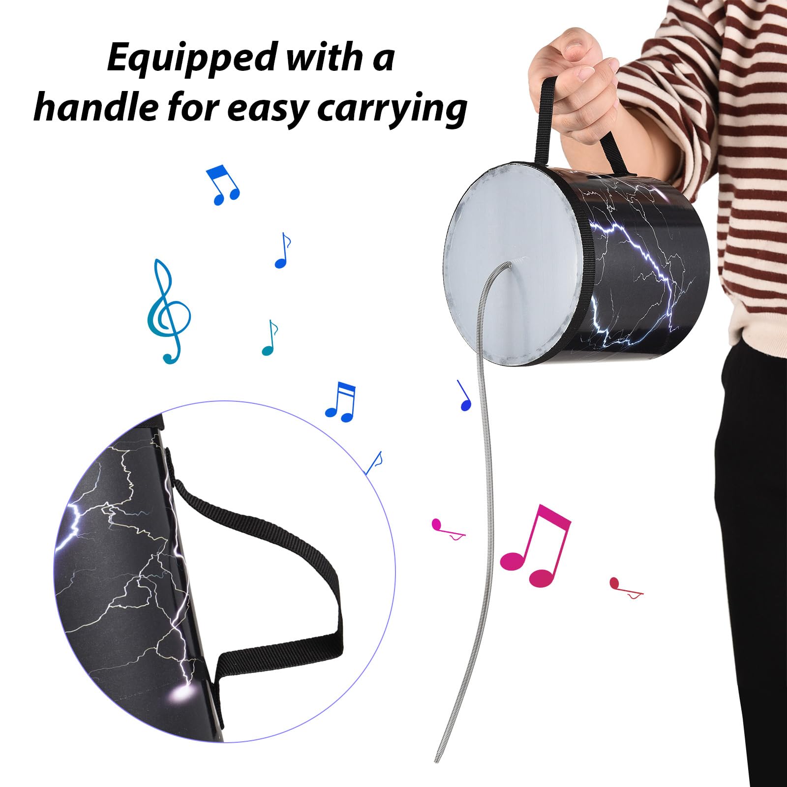 Tamburo a molla da 6 pollici Tamburo a molla Tamburo Thunder Drum Strumento per effetti sonori in legno leggero portatile Tuono Tubo Sound Maker Simulazione del suono per grandi raduni eventi