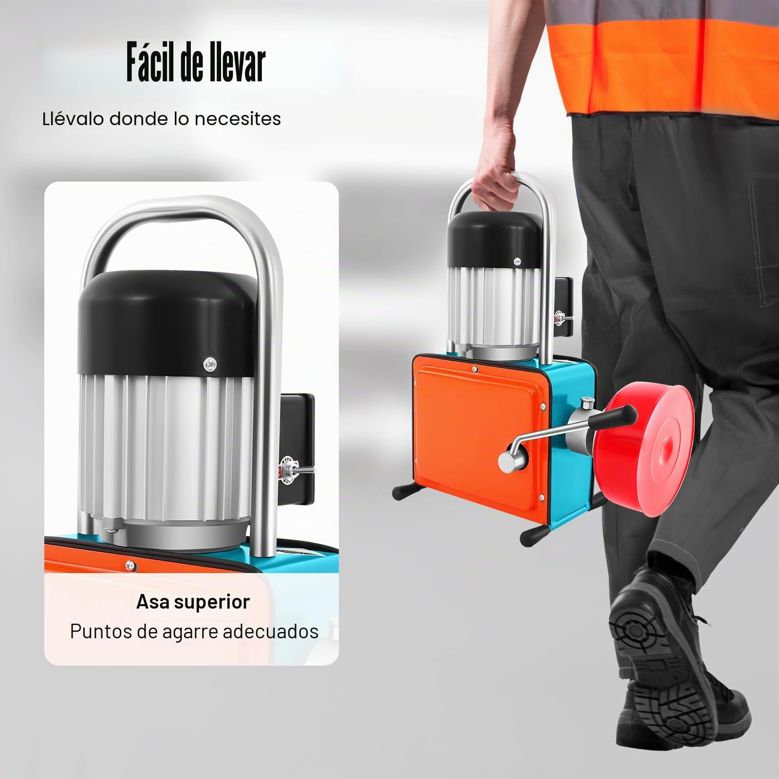 Desatascador Eléctrico, 1000W Desatascador de Tuberías Eléctrico Profesional, 400r/min Desatascadores de desagües 220V IP44 con Resorte Largo para Limpiar Alcantarillas de Baño