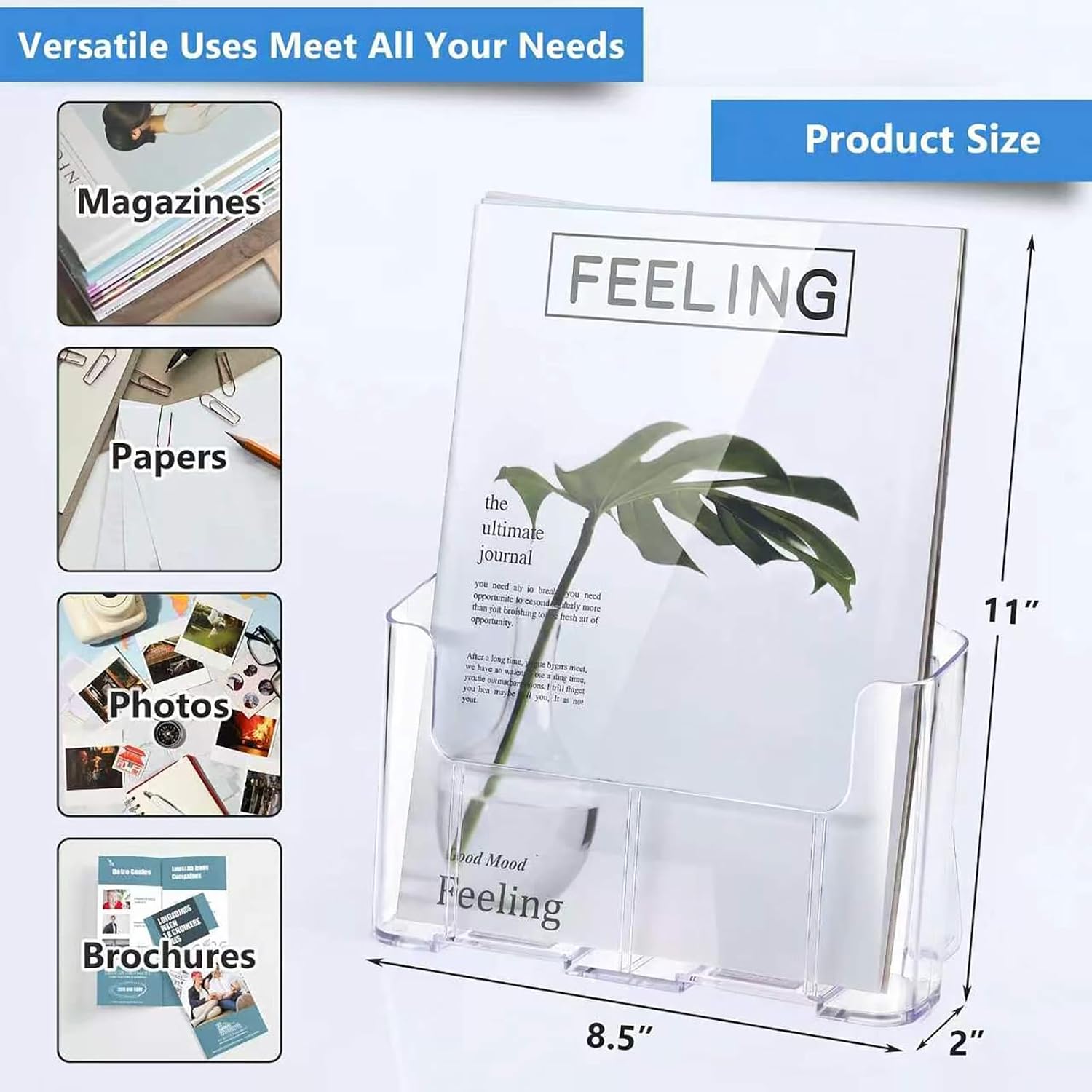 Acrylic Brochure Holder 8.5x11 Inches, Desktop/Wall-Mount Use, 4-Pack thumbnail