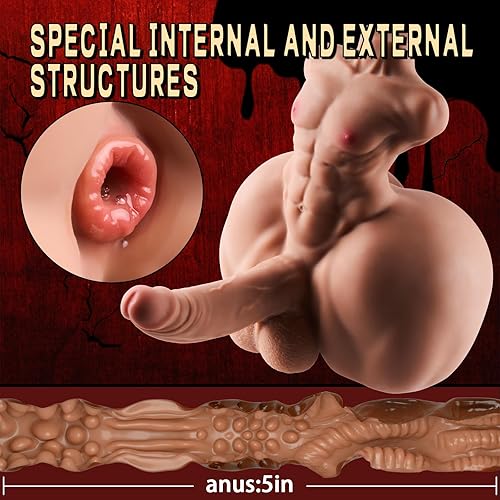 Vista 5 de Muñeca sexual masculina para mujeres con consolador de empuje, muñeca sexual gay, consolador de torso para hombres con pene grande, culo y ano