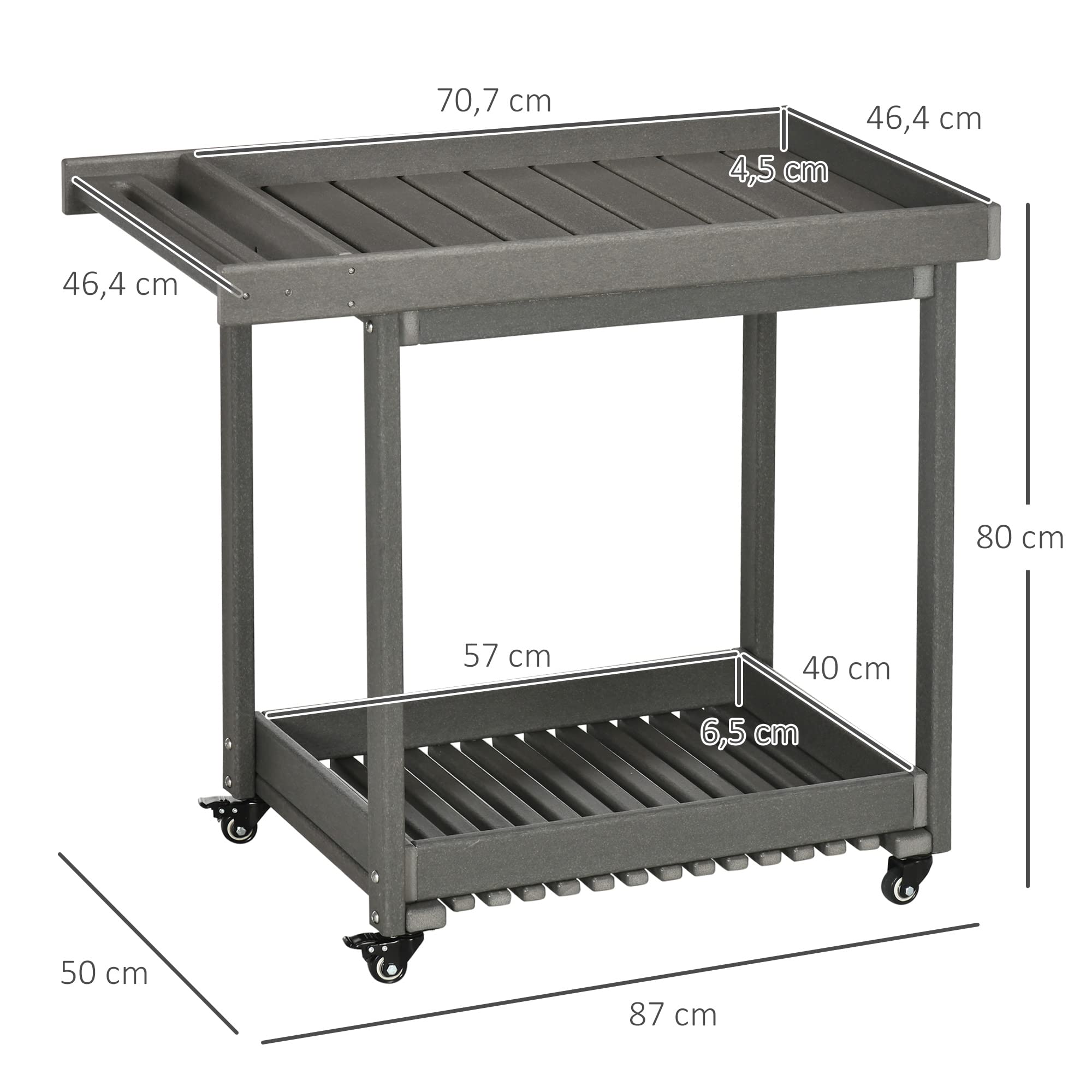 Outsunny Servierwagen, Barbecue Trolley mit Handtuchhalter, Garten Rollwagen mit 2 Regalen, Outdoor Multifunktionstisch mit Rollen, für Garten, Balkon, 87 x 50 x 80cm