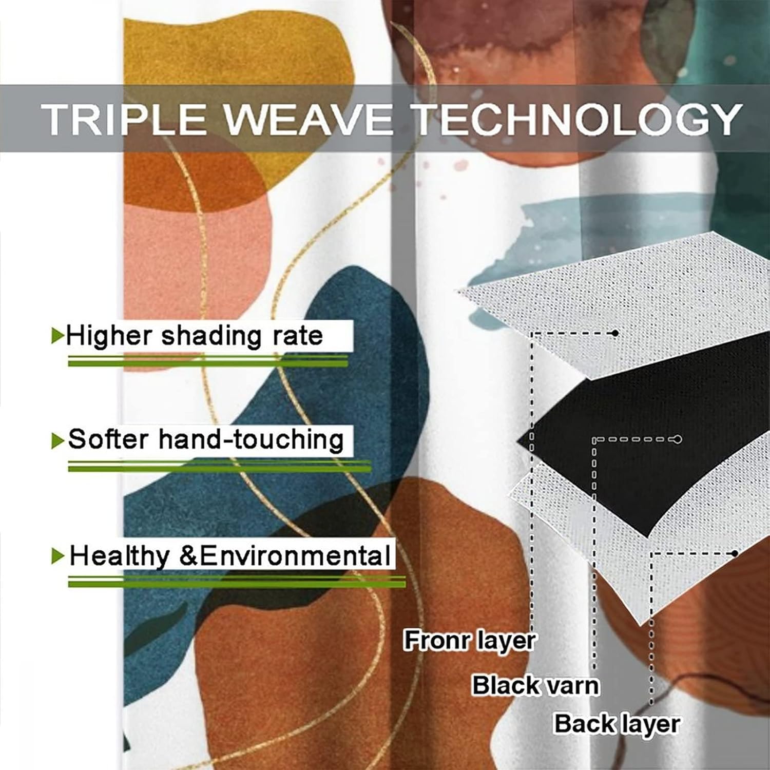 Abstract Art Mid Century Blackout Curtains,Modern Boho Geometric Leaves Floral Plant Window Curtains Rod Pocket Thermal Insulated Room Darkening Blackout Curtains for Bedroom 2 Panels 63L x 36W