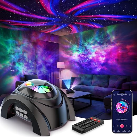Rossetta Dual Lens Galaxy Projector, Star Projector for Bedroom with White Noise & Bluetooth Speaker, Remote, Timer, Aurora & Nebula Night Light for Room Decor, Party, Yoga, Gifts for Kids Adult Teen