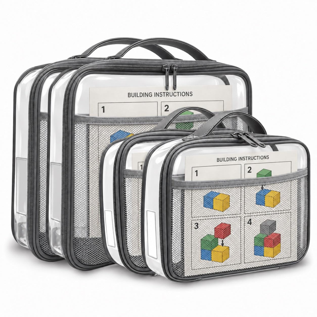 Toy Storage Organizer Clear 4 Pack Building Bricks Blocks Bag with Zipper