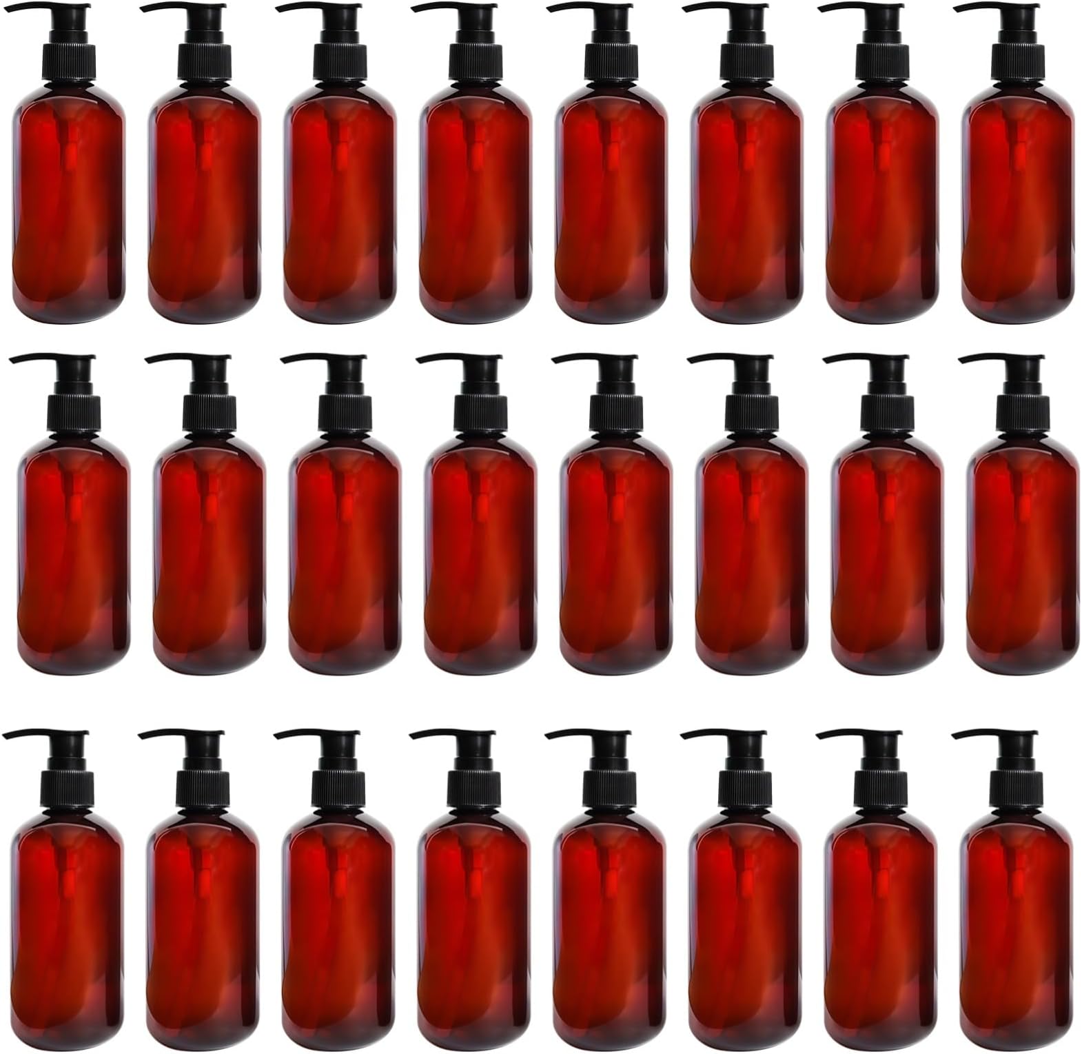24 Pcs Empty Lotion Bottles with Pump 8oz - Refillable Amber Plastic Bottles, Liquid Dispensers with Secure Pumps, 250ml Travel-Size Containers for Lotion, Shampoo, Conditioner, Body Wash