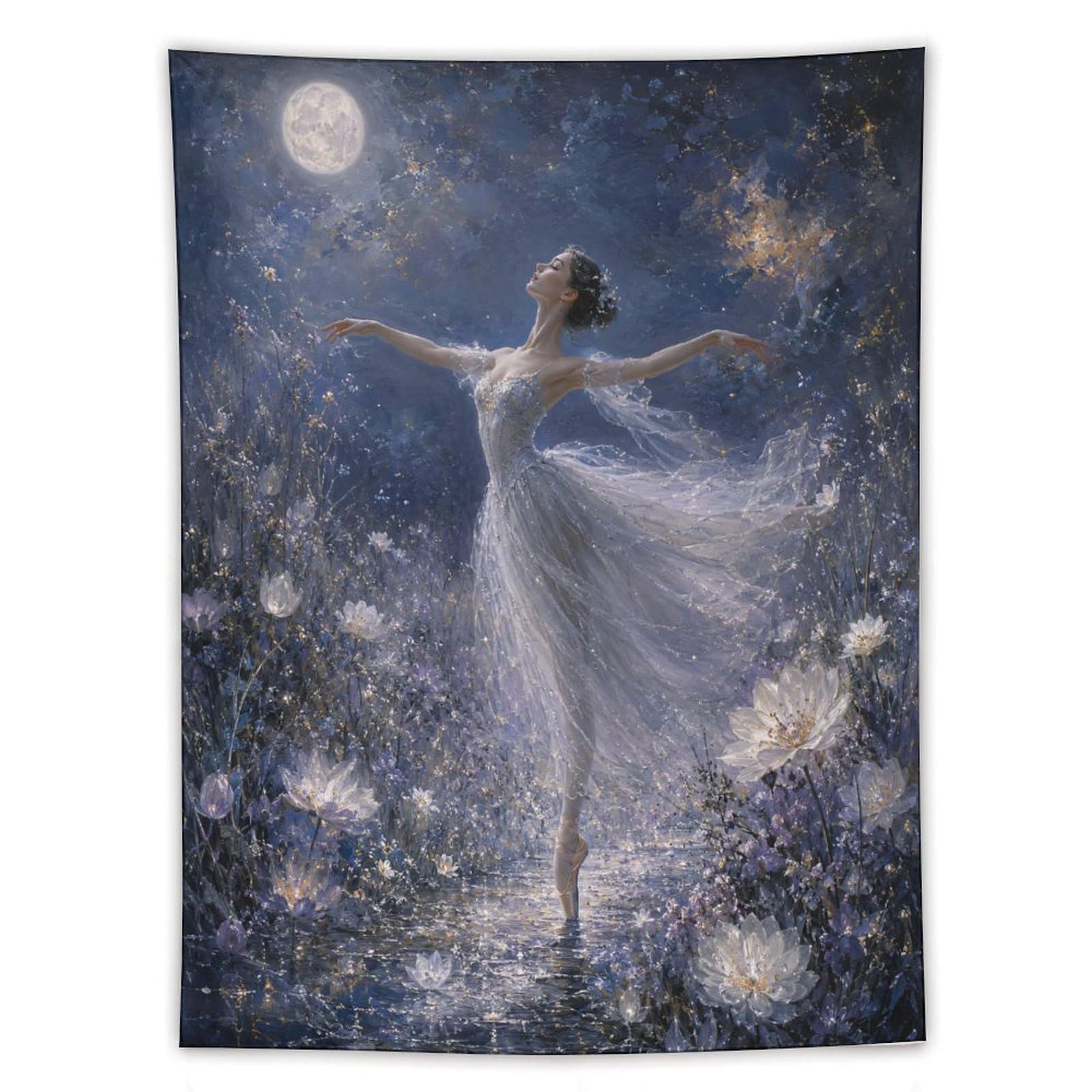 W7C8U2X3 Ballerina Moon Wall Tapestry, Impressionist Style, Living Room