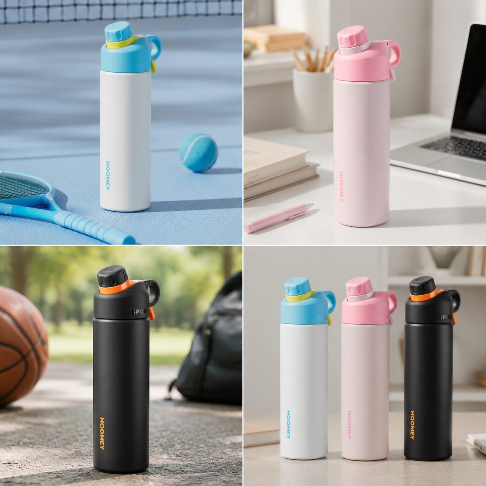 Bolla Agua con Pulverizador Portátil Bolla Agua Acero Inoxidable sin dor Vaso Térmico para Estudians, Depor, Uso Diario,