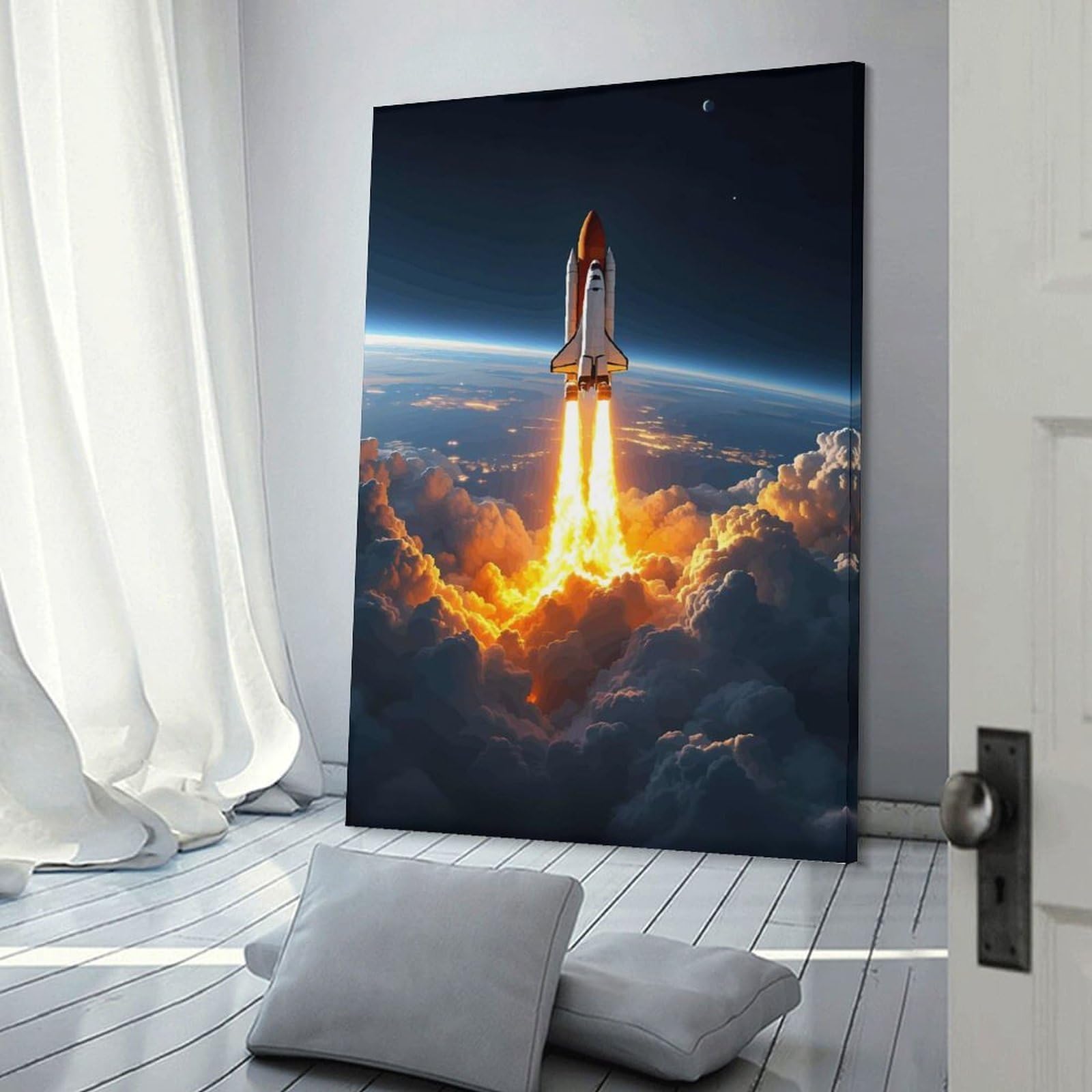 Junmoney Space Shuttle Launch Decorative Canvas Print 20x30inch(50x75cm), for Apartment Walls, Studios Or Work Areas, Home Artwork for Modern Interiors