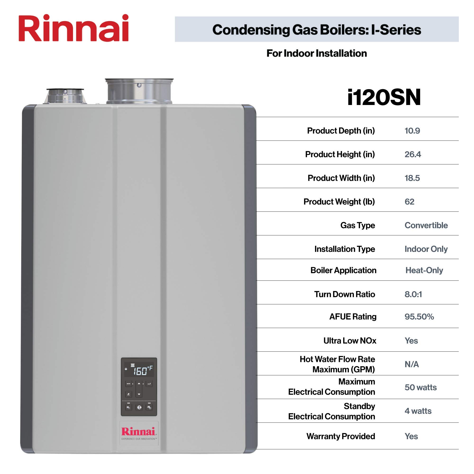 Rinnai i120SN Condensing Gas Boiler, Natural Gas (120K BTU) - Amazon.com