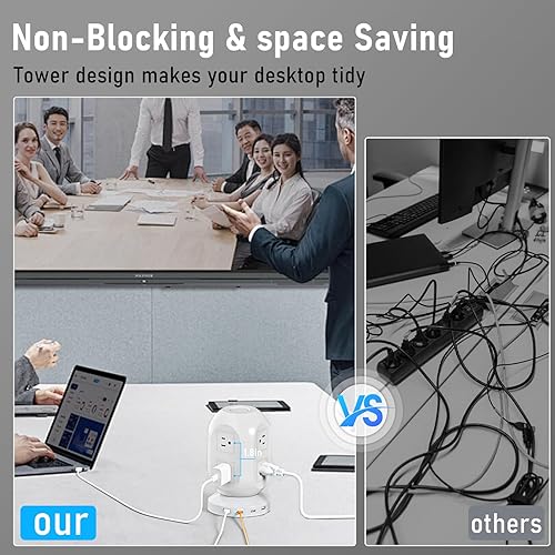 Miniatura 5 de Torre de regleta de alimentación con protector de sobretensiones, torre de alimentación con puertos USB con 8 tomas de corriente y 2 puertos USB, 2