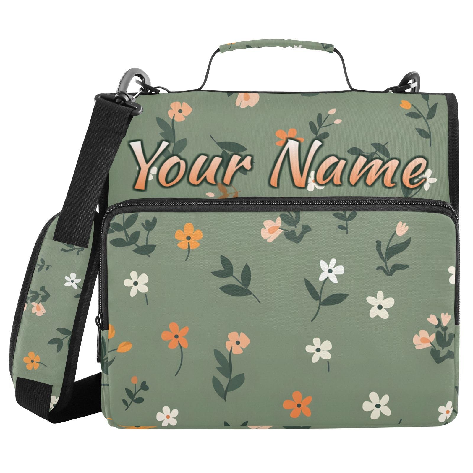 Custom 3 Ring Zipper Binder Cute Tropical Flowers Leaves Personalized Name 1.5 Inch Binders Large Capacity Multi Pockets for School Office Supplies