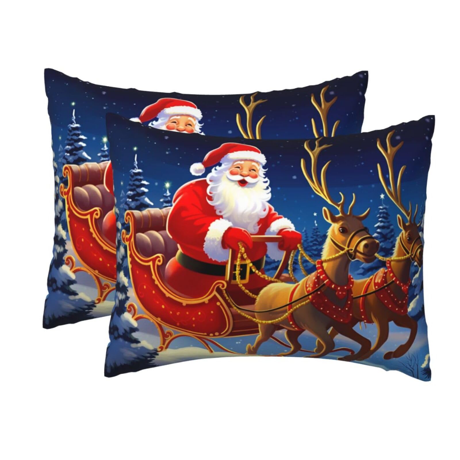 2 Pack Standard Size Pillow Cases for Hair and Skin Soft Breathable Pillow Case Covers with Hidden Zipper Santa on Sleigh Pillowcase 20x26 Inches Pillow Cover for Sleeping Gift