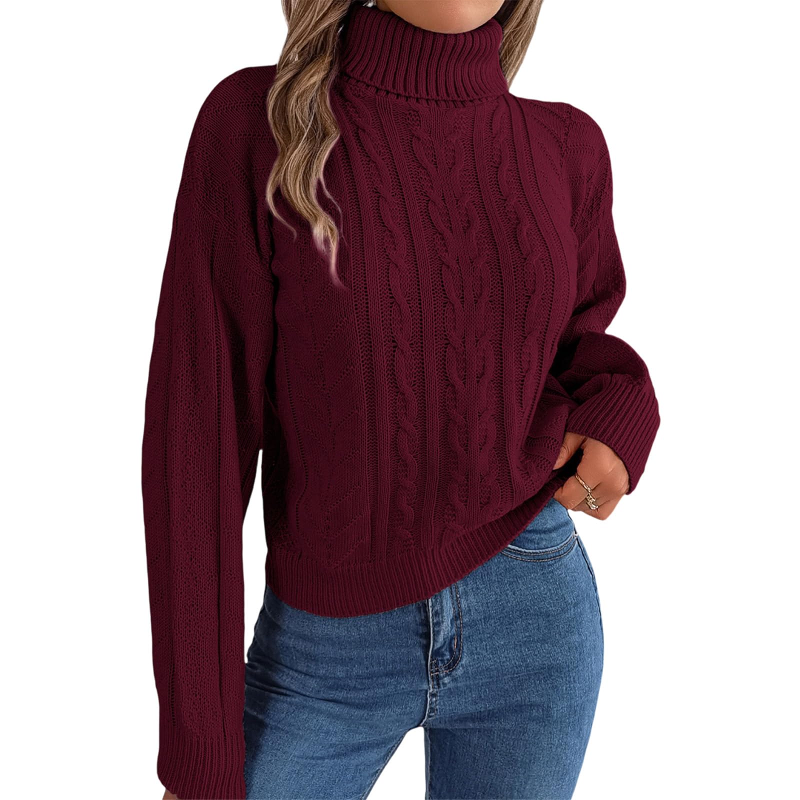 Womens Knit Sweater Turtleneck Classic Pullover Long Sleeve Lightweight Sweatshirt Casual Loose Fit Jumper Fall Winter Tops