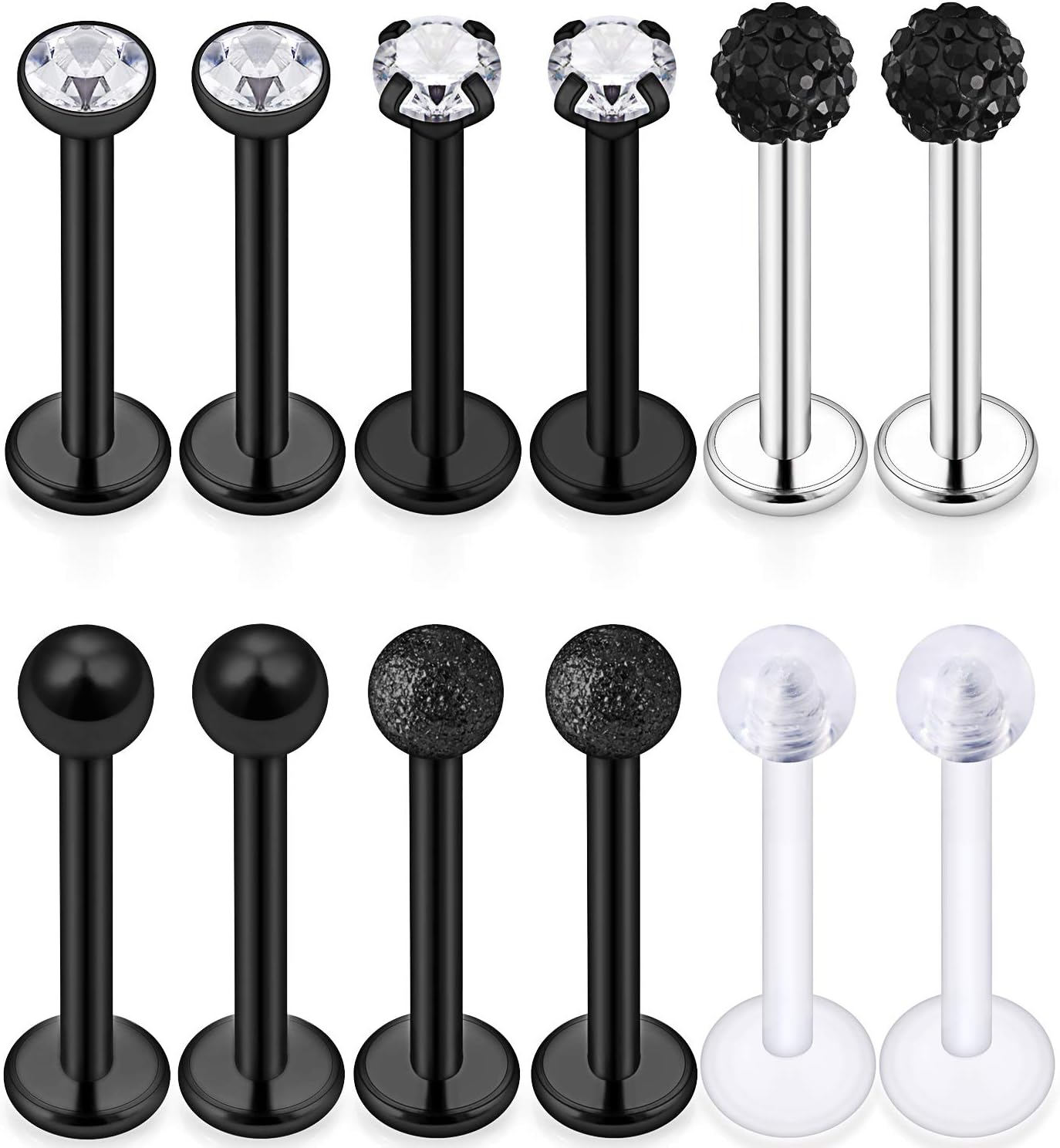 16G Stainless Steel Labret Studs Monroe Lip Rings Retainer Cartilage Tragus Nail Conch Helix Earring Barbell Piercing Jewelry with Clear Diamond CZ for Women Men