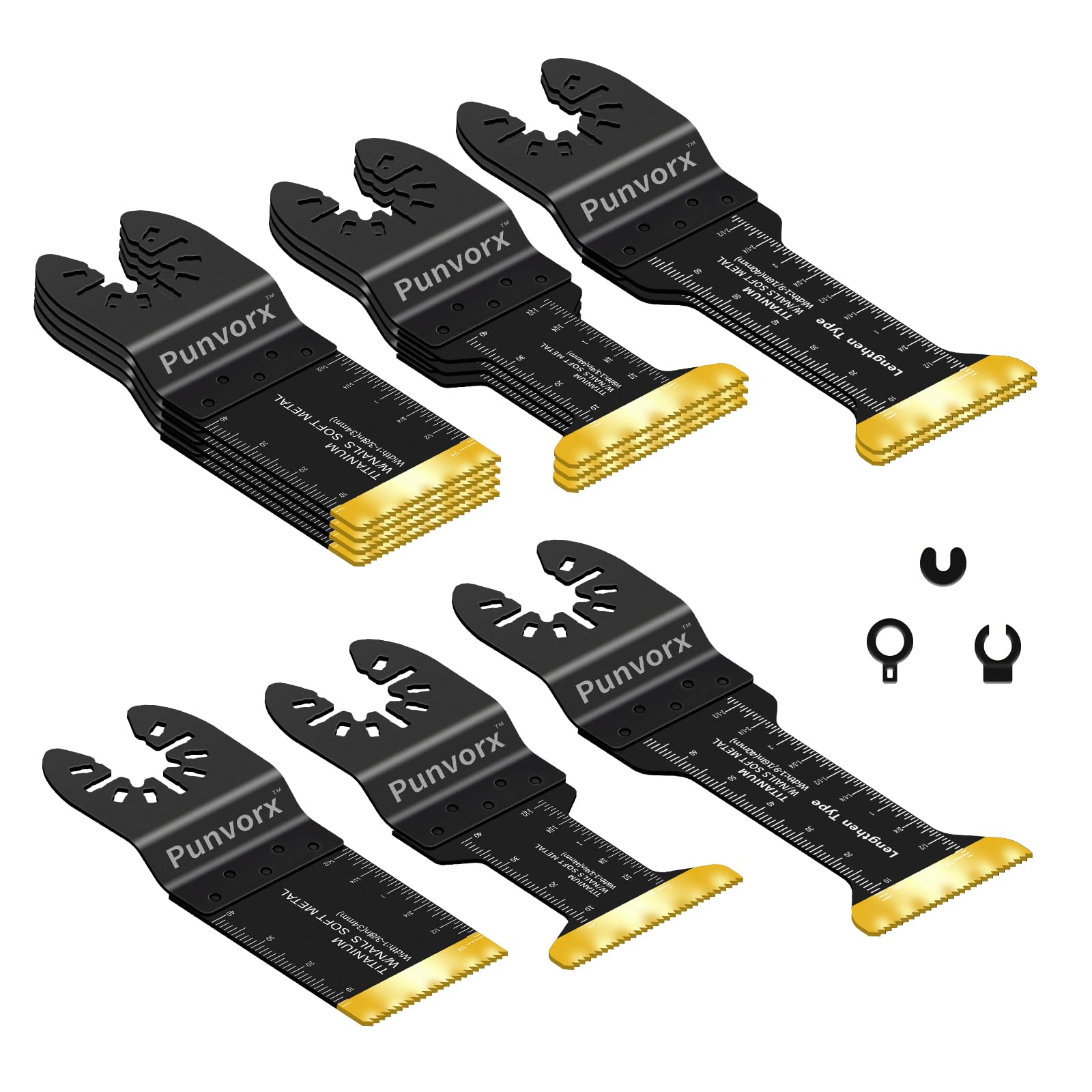 Punvorx 12 Pcs Titanium Multi Tool Blades, 70MM Extra Long Universal Oscillating Saw Blades for Soft Metal, Nails, Wood Cutting, Compatible with Milwaukee, Ryobi, Rockwell,Porter Cable, Worx