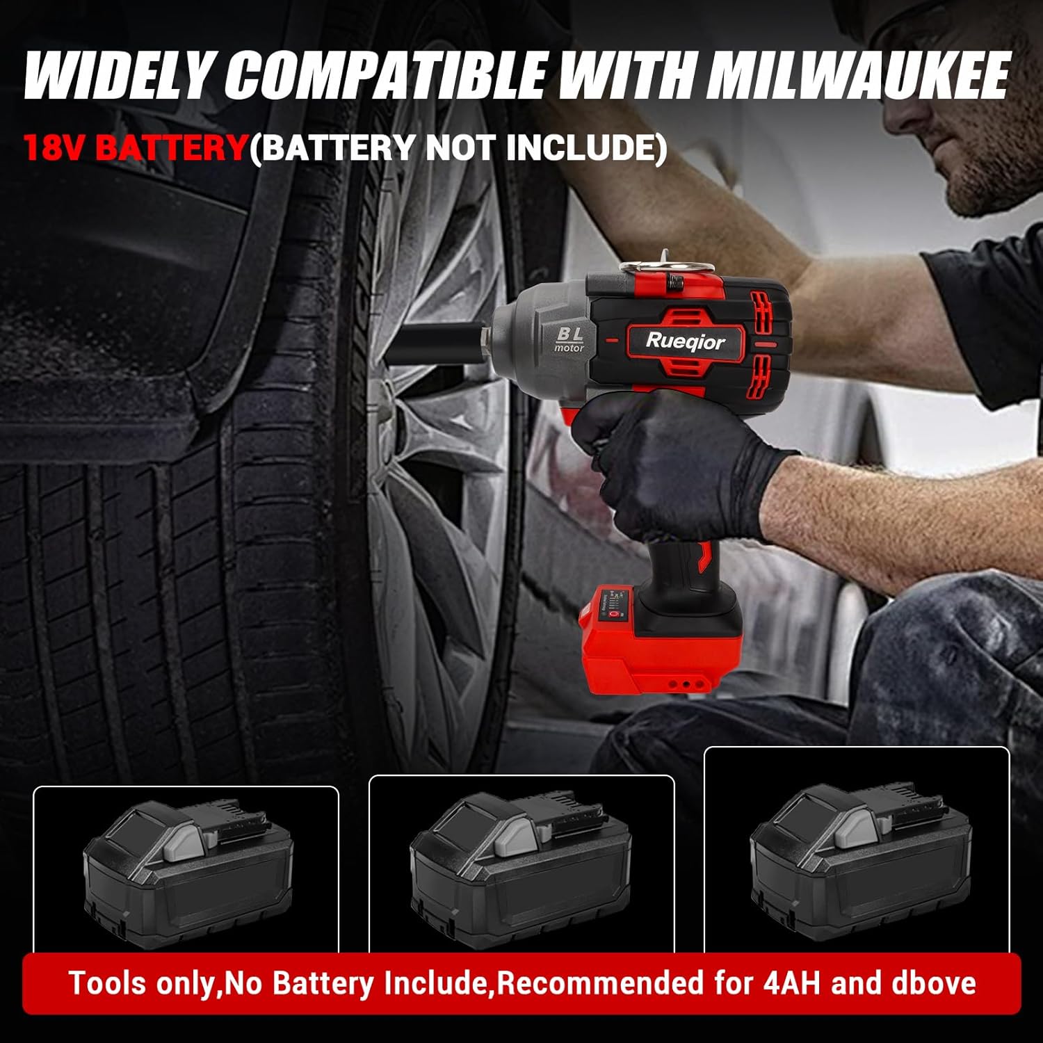 Cordless Impact Wrench 1/2" Compatible with Milwaukee 18V Battery, Impact Wrench 1000FT-LBS(1360N.m) High Torque Brushless Electric Impact, with 4 Modes Power Impact Driver for Car, Truck(No Battery)