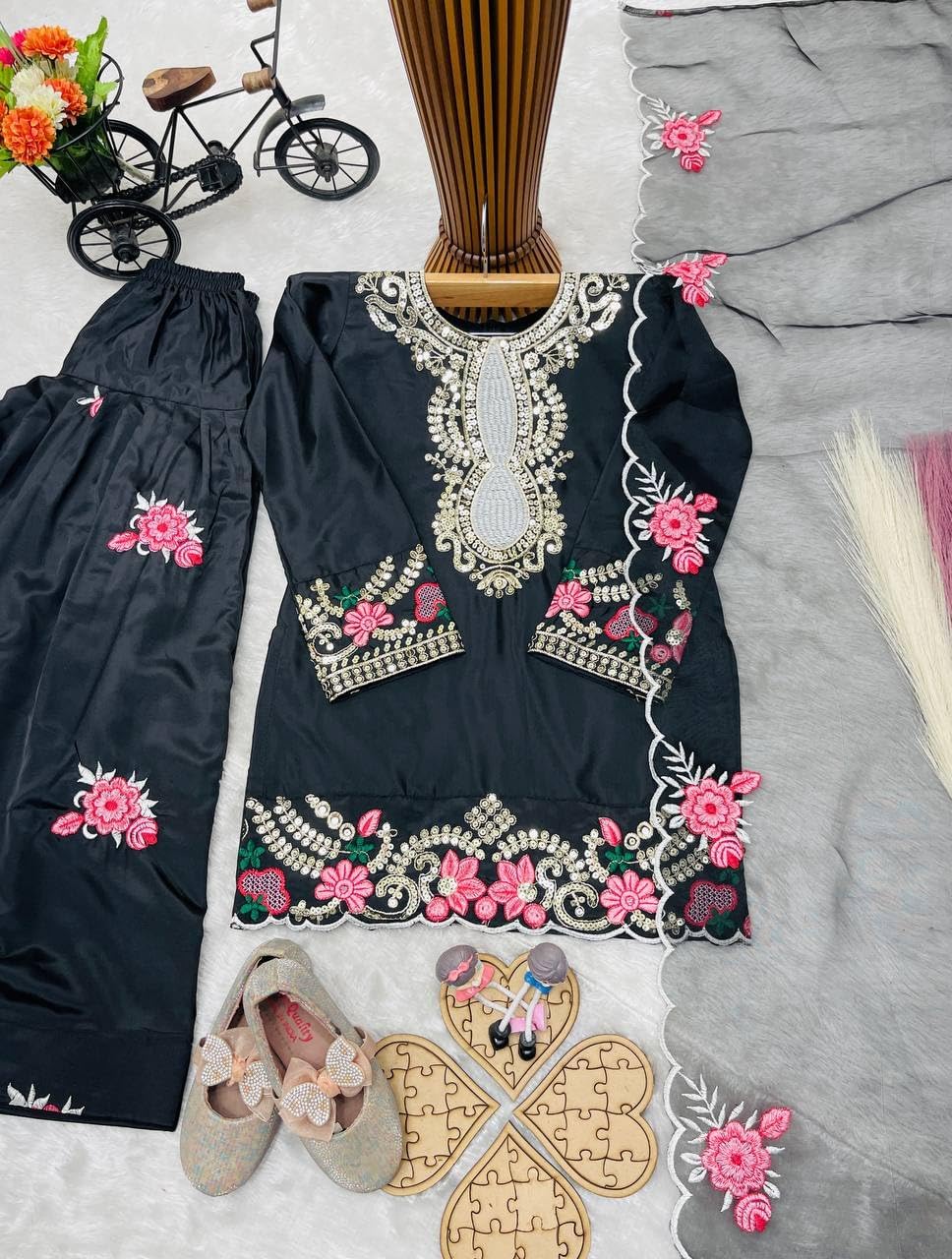 Girls Salwar Kameez Set, Ethnic Kurta Patiala Suit with Dupatta, Eid Wedding Party Wear