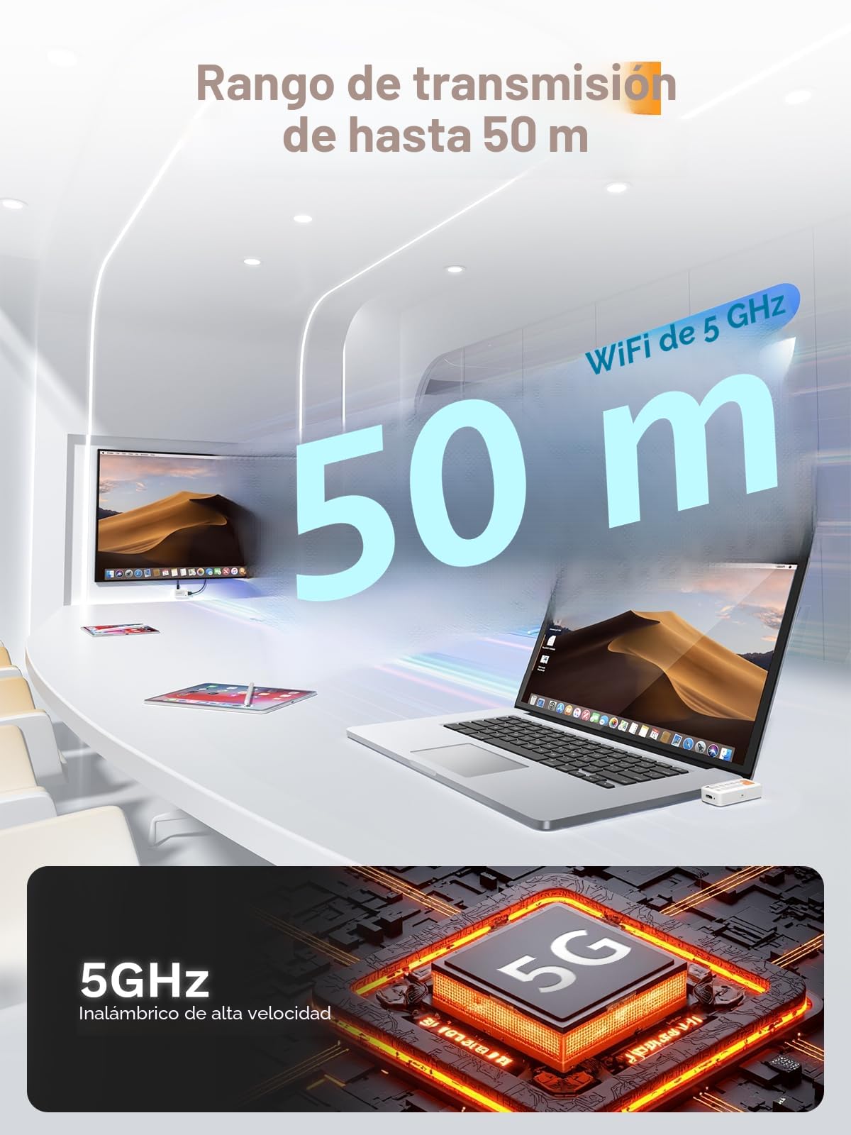 Lemorele Kit HDMI Inalámbrico, TX USB-C + RX HDMI, 50 m, 1080P@60Hz, 5GHz