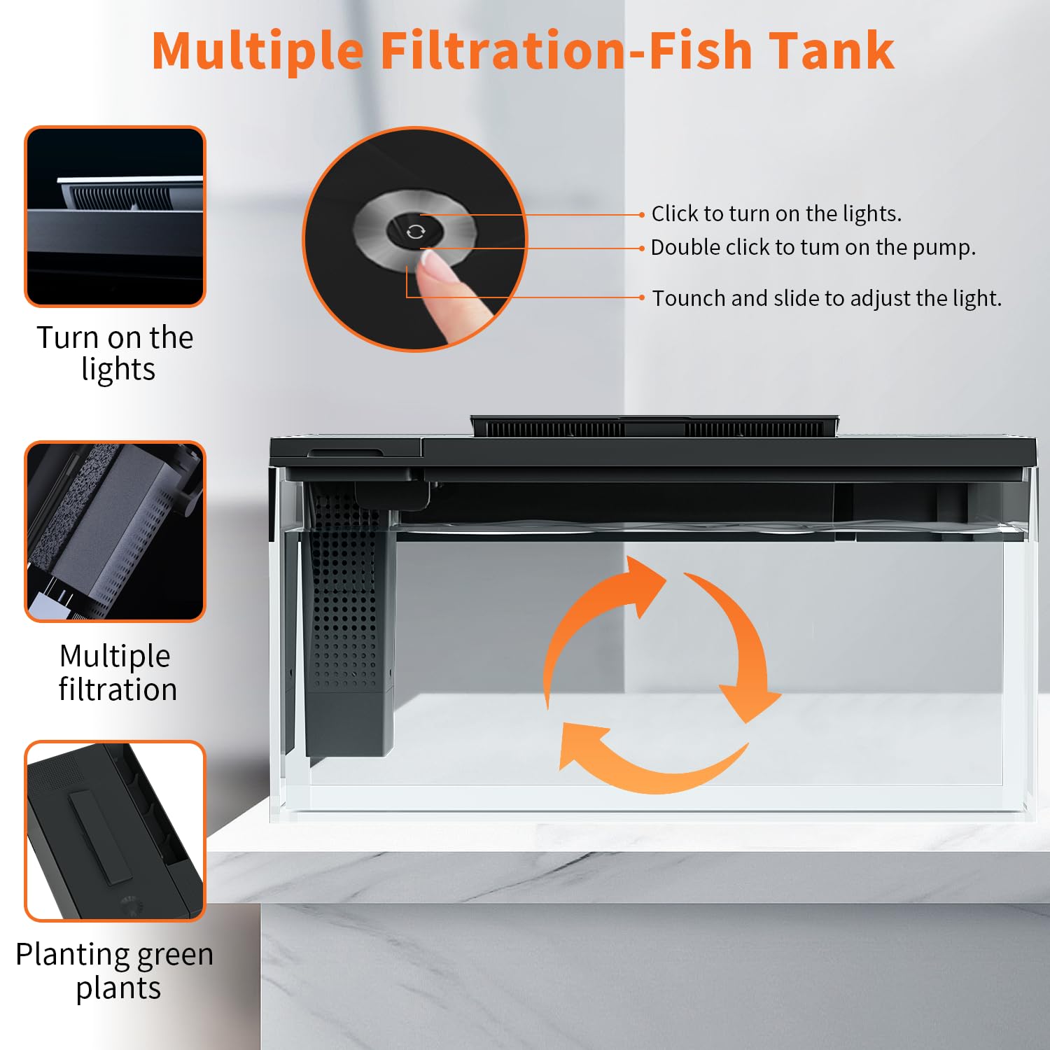 ERAARK Tanque de peces Betta de 3.7 galones autolimpiable, kit de acuario inteligente, pecera pequeña con bomba de agua ligera de filtro, kits de iniciación de pecera