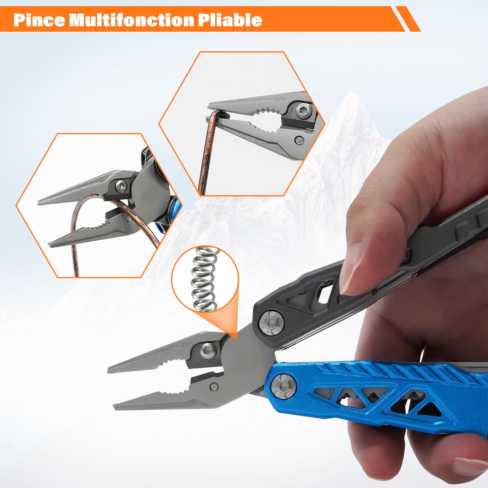 Pince Multifonction en Acier Inoxydable 17 en 1, Couteau Multifonction avec Sac, Outil Multitool Scie Embouts Tournevis Ouvre-Bouteille pour Camping, Extérieur, Randonnée, Survie, Réparation