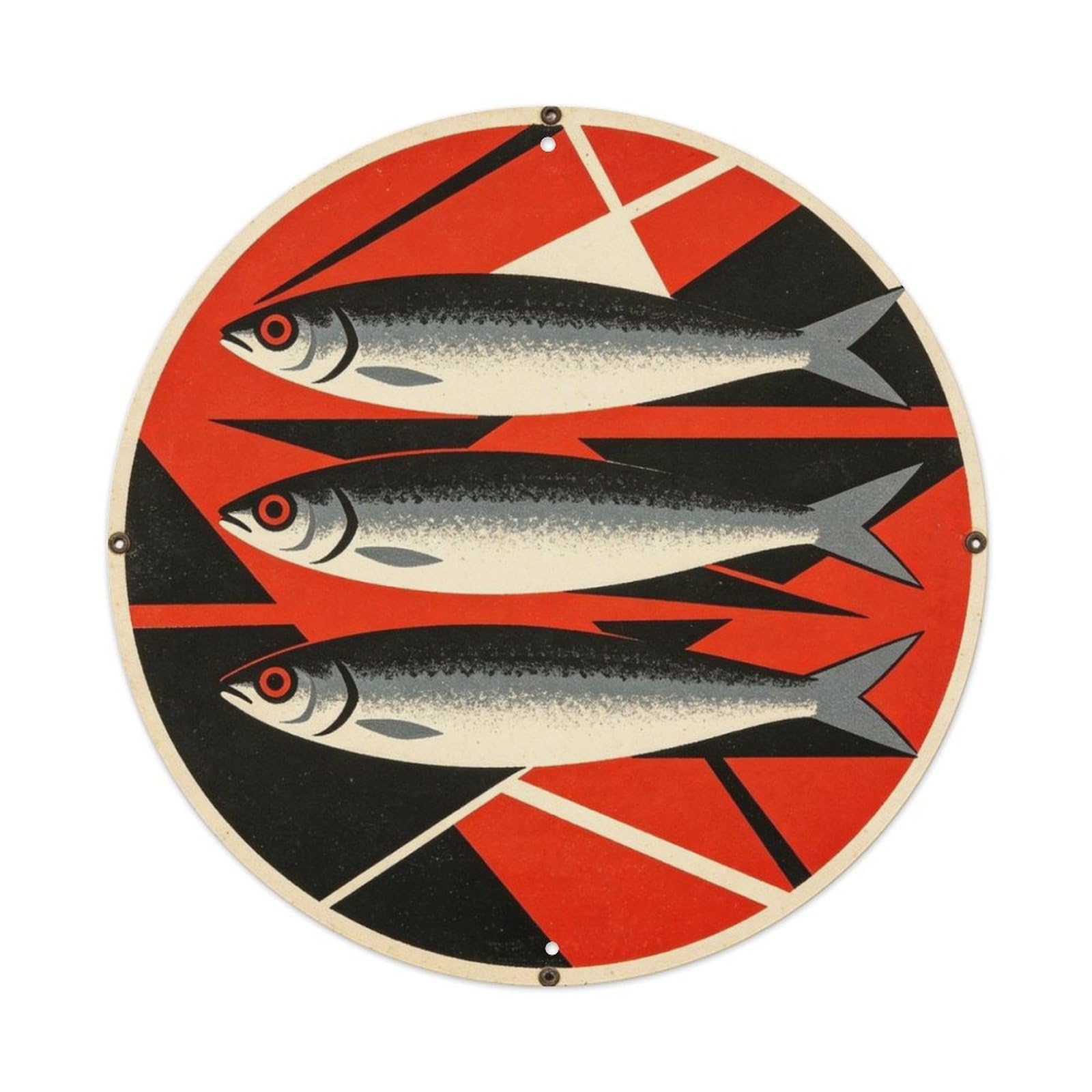 African Mud Cloth Sardine Metal Tin Sign Plaque